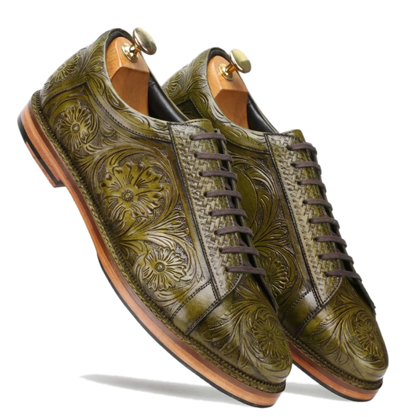 Strumento Handtooled Derby in Olive
