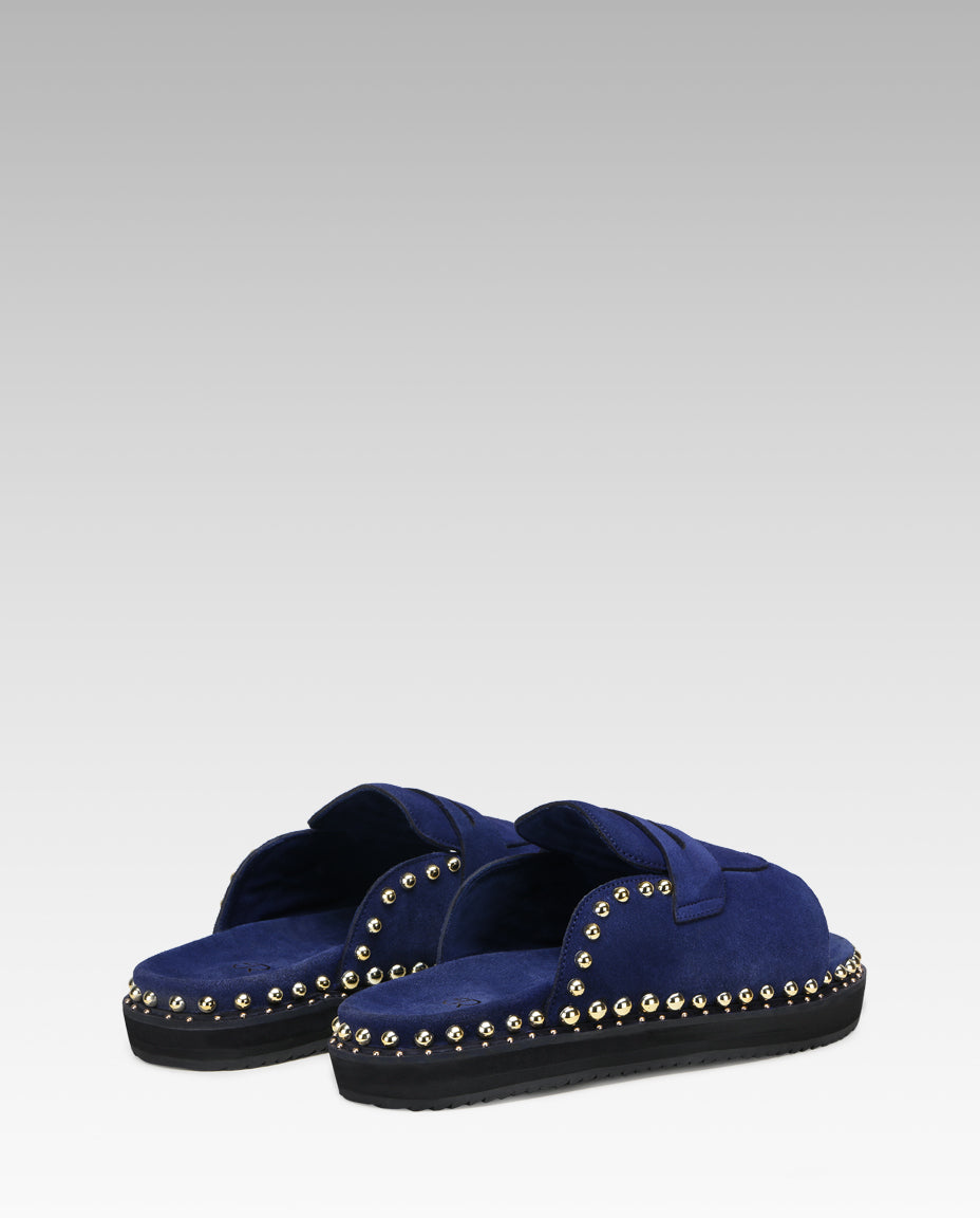Milano Metal Studded Penny Sliders in Blue