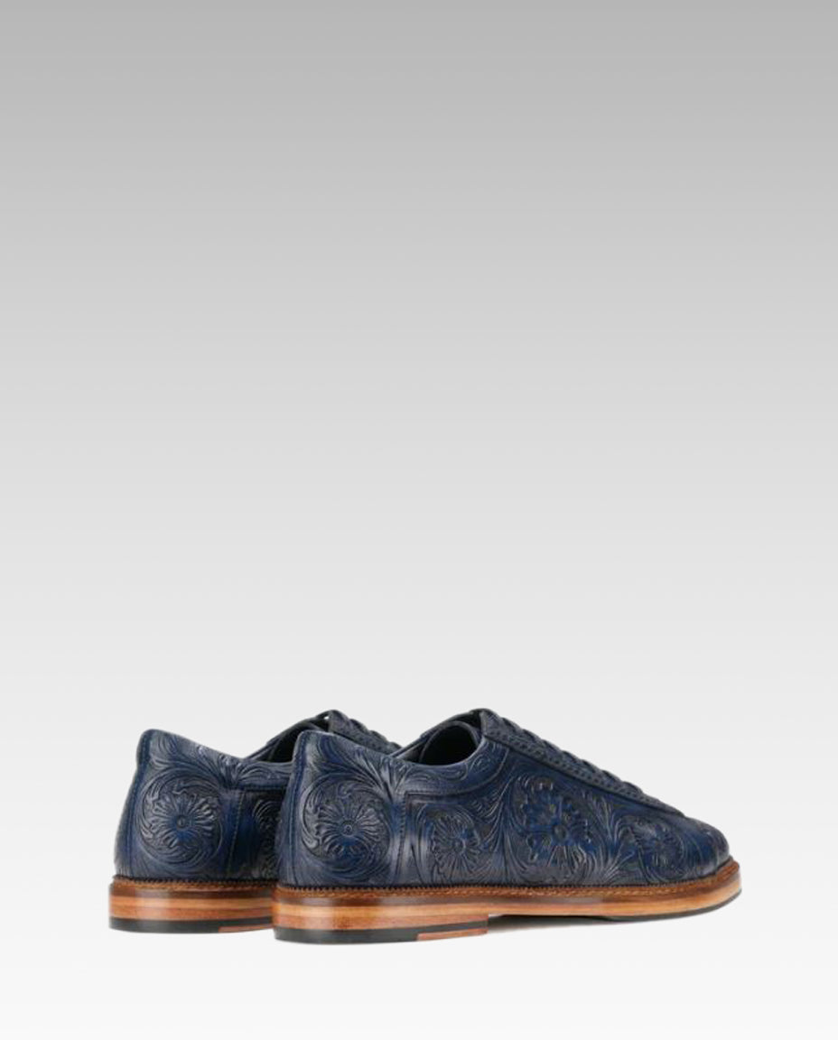 Strumento Handtooled Derby in Navy Blue