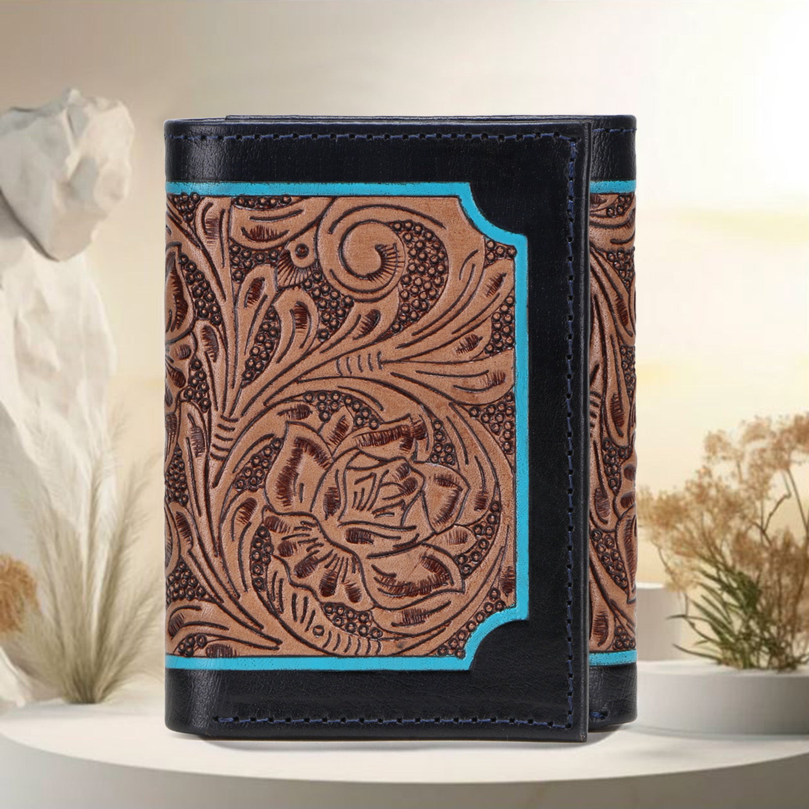 The ZURICH Hand-Tooled Leather Tri-Fold Wallet