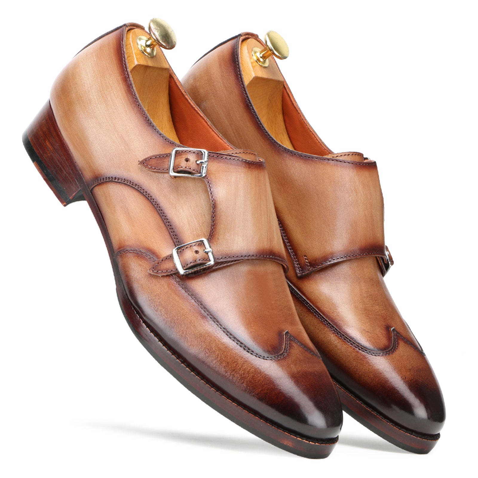 Pharoh Wingtip Double Monks in Tan