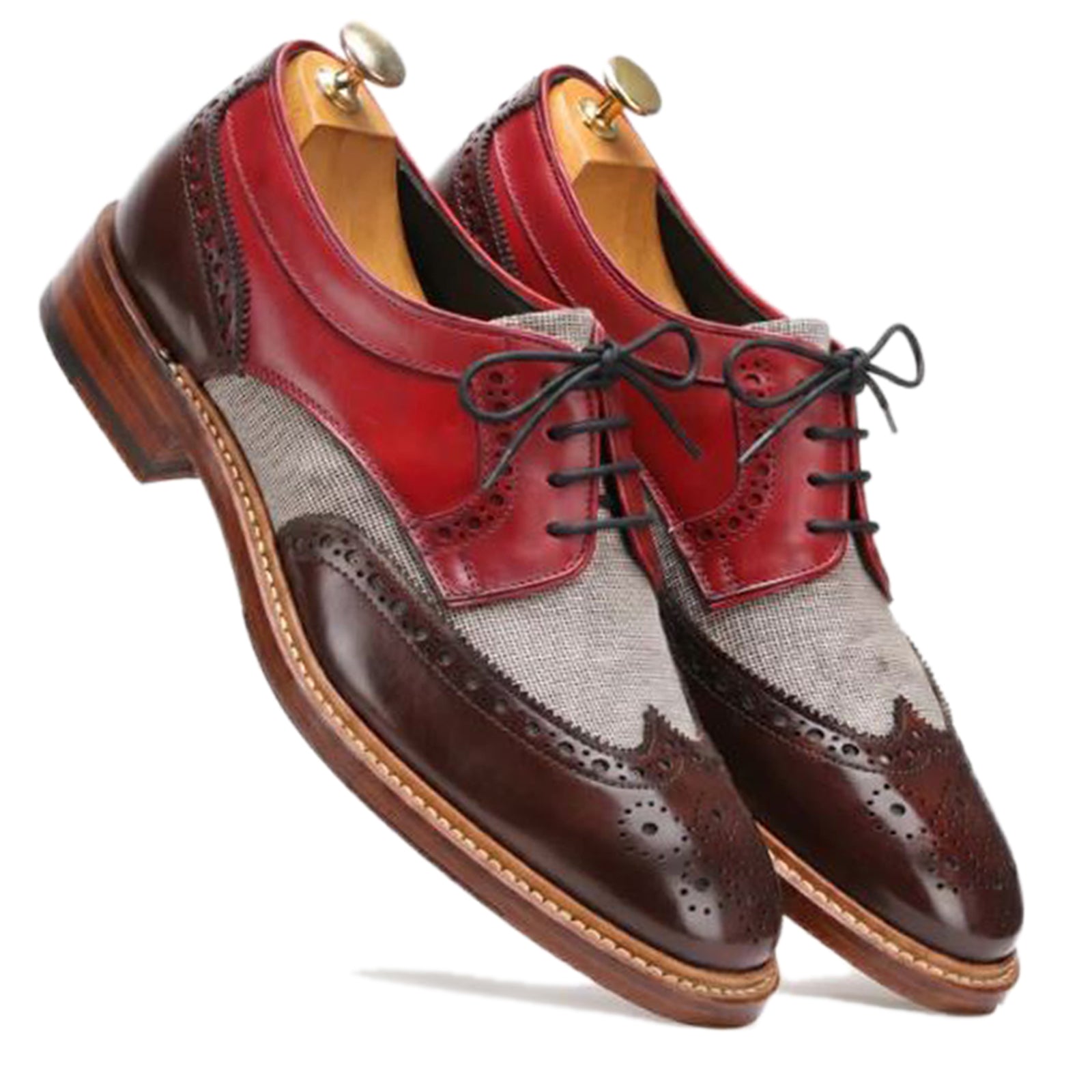 Draz Goodyear Welted Wingtip Brogues in WineRed-Brown
