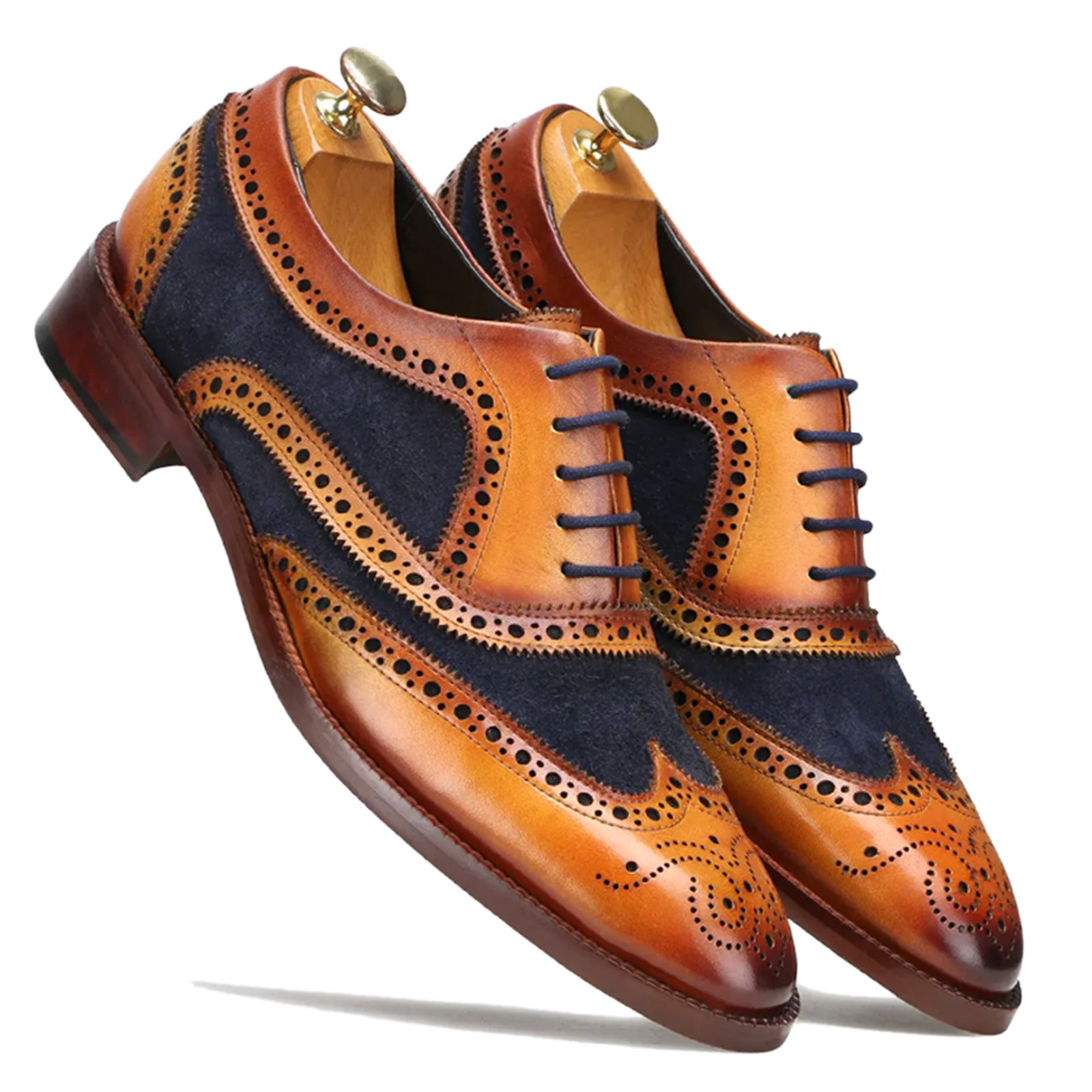 Tan-Blue Wingtip London Brogues