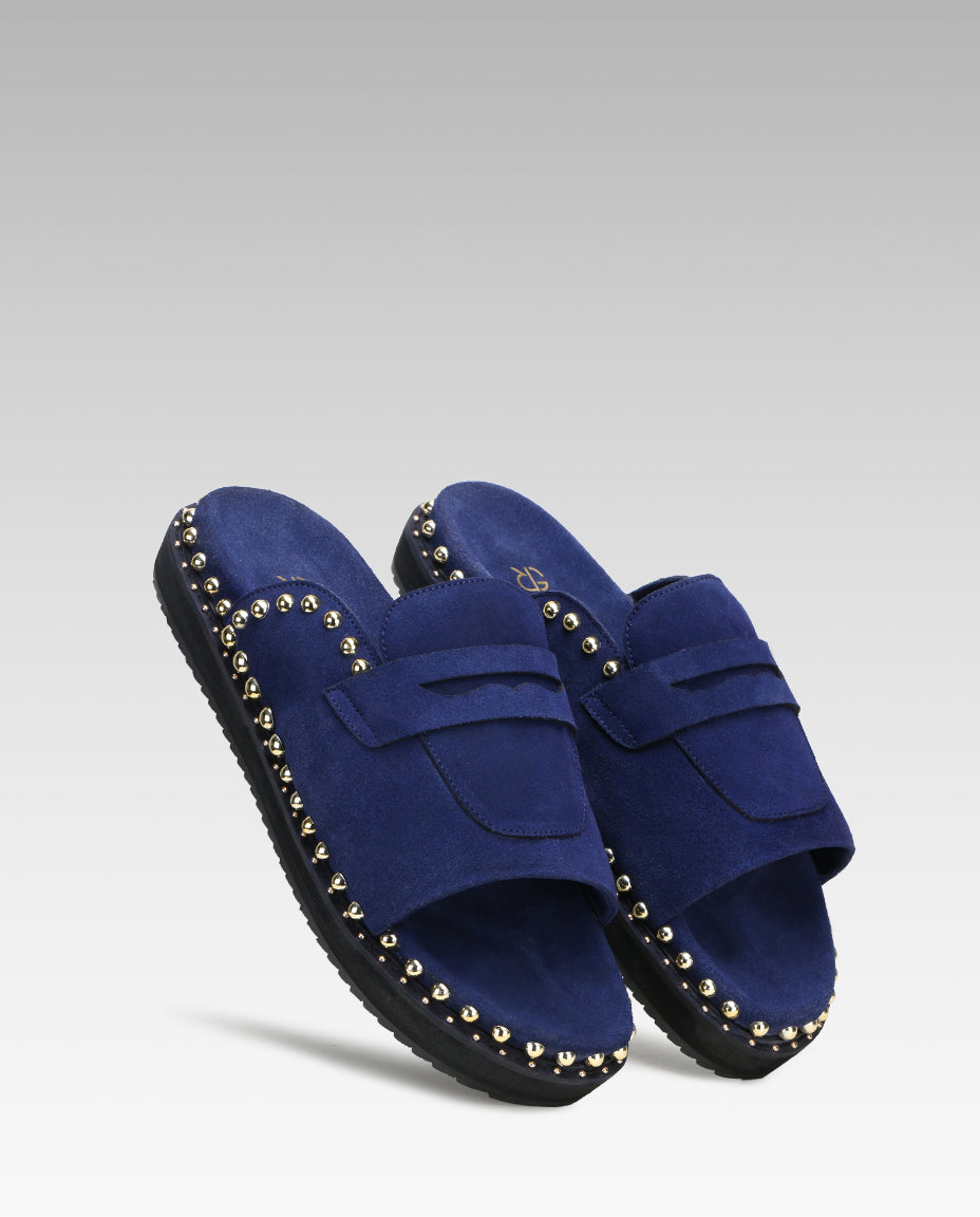 Milano Metal Studded Penny Sliders in Blue