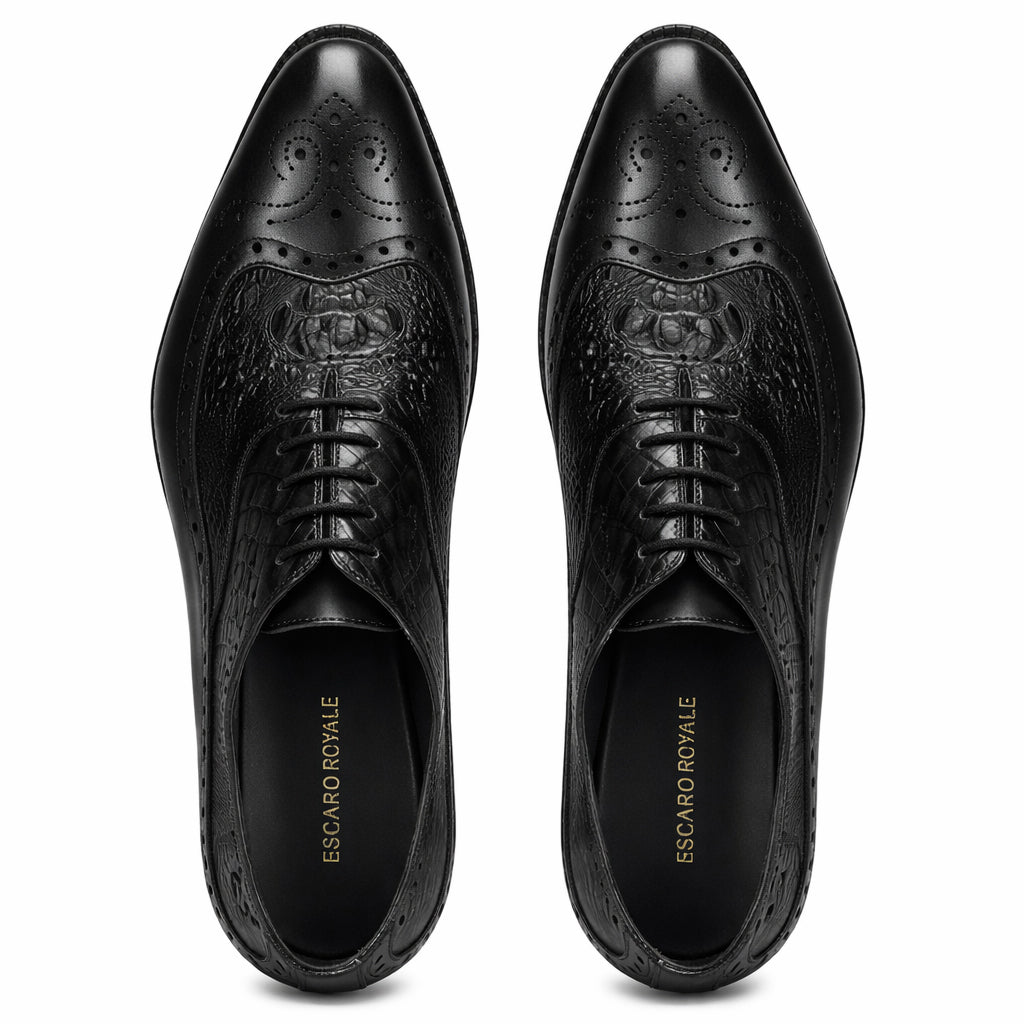The Cabot Triple Textured Oxfords in Black with Metal Toe Plate Detail