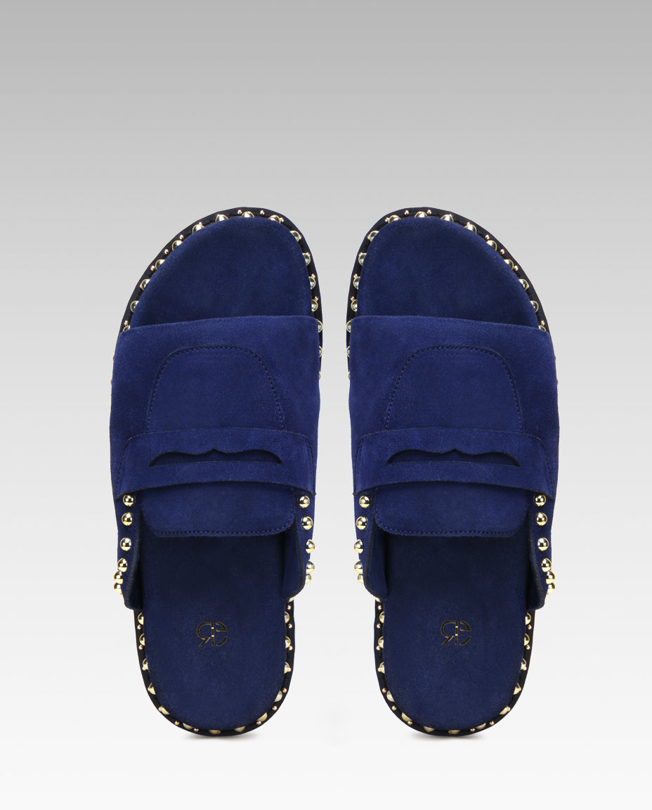 Milano Metal Studded Penny Sliders in Blue