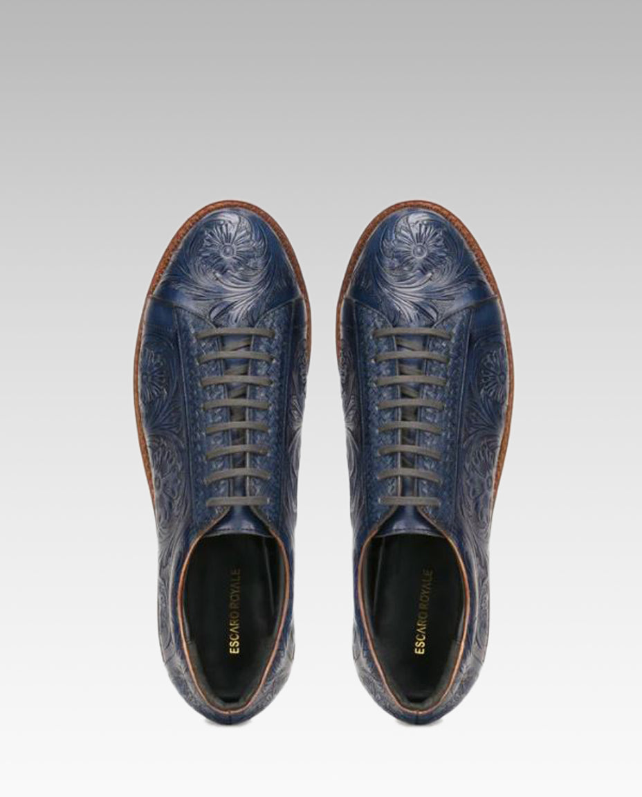 Strumento Handtooled Derby in Navy Blue