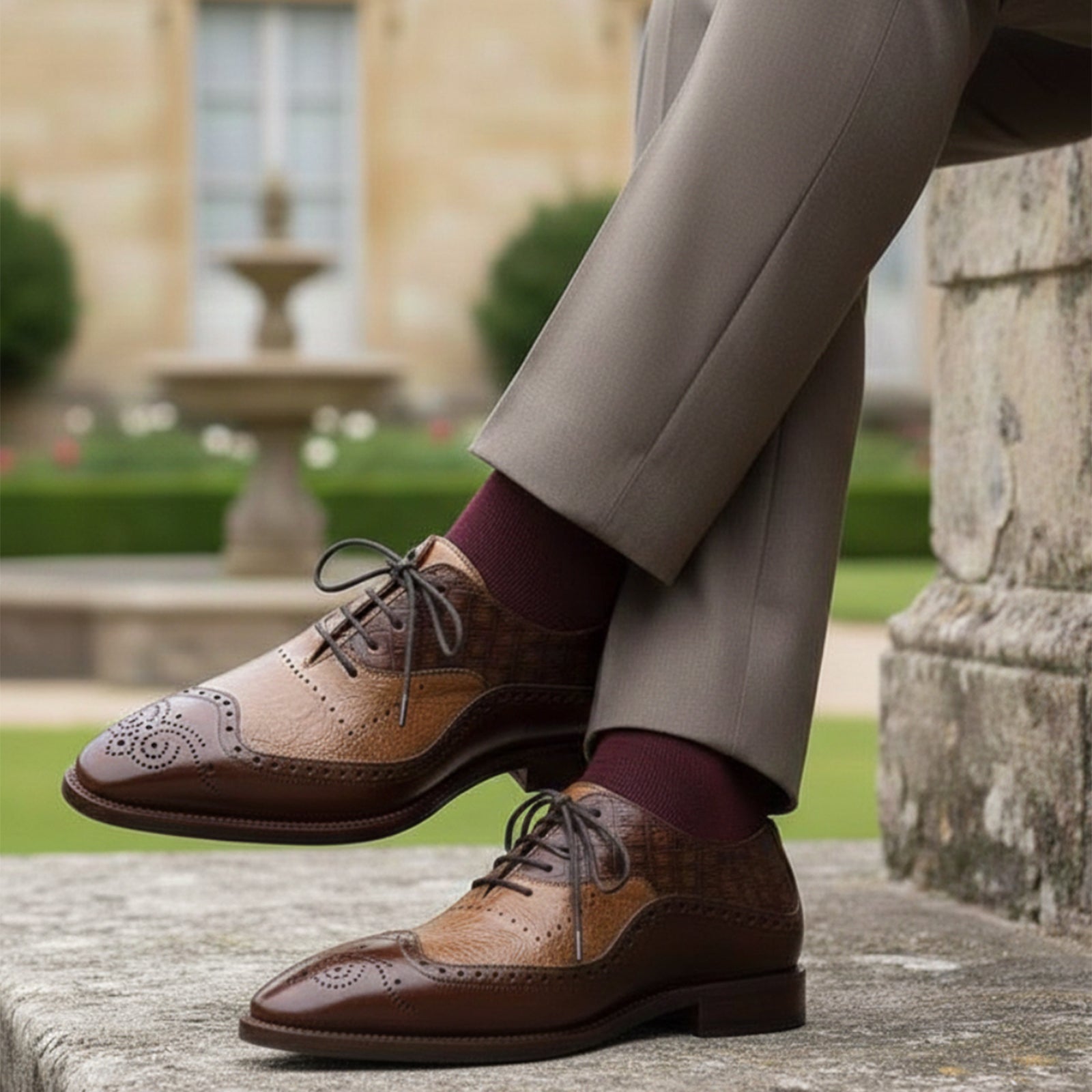 The Cabot Triple Textured Oxford in Brown and Tan
