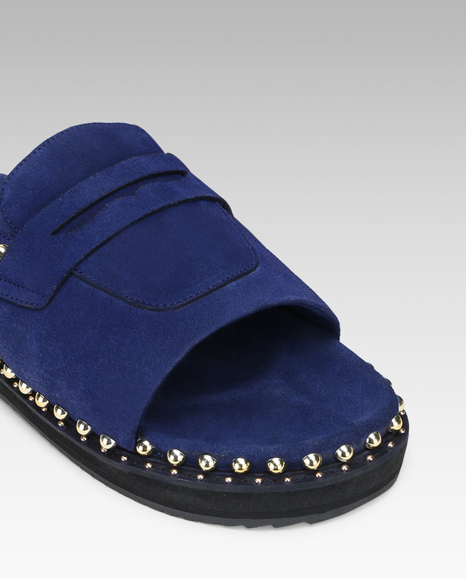 Milano Metal Studded Penny Sliders in Blue