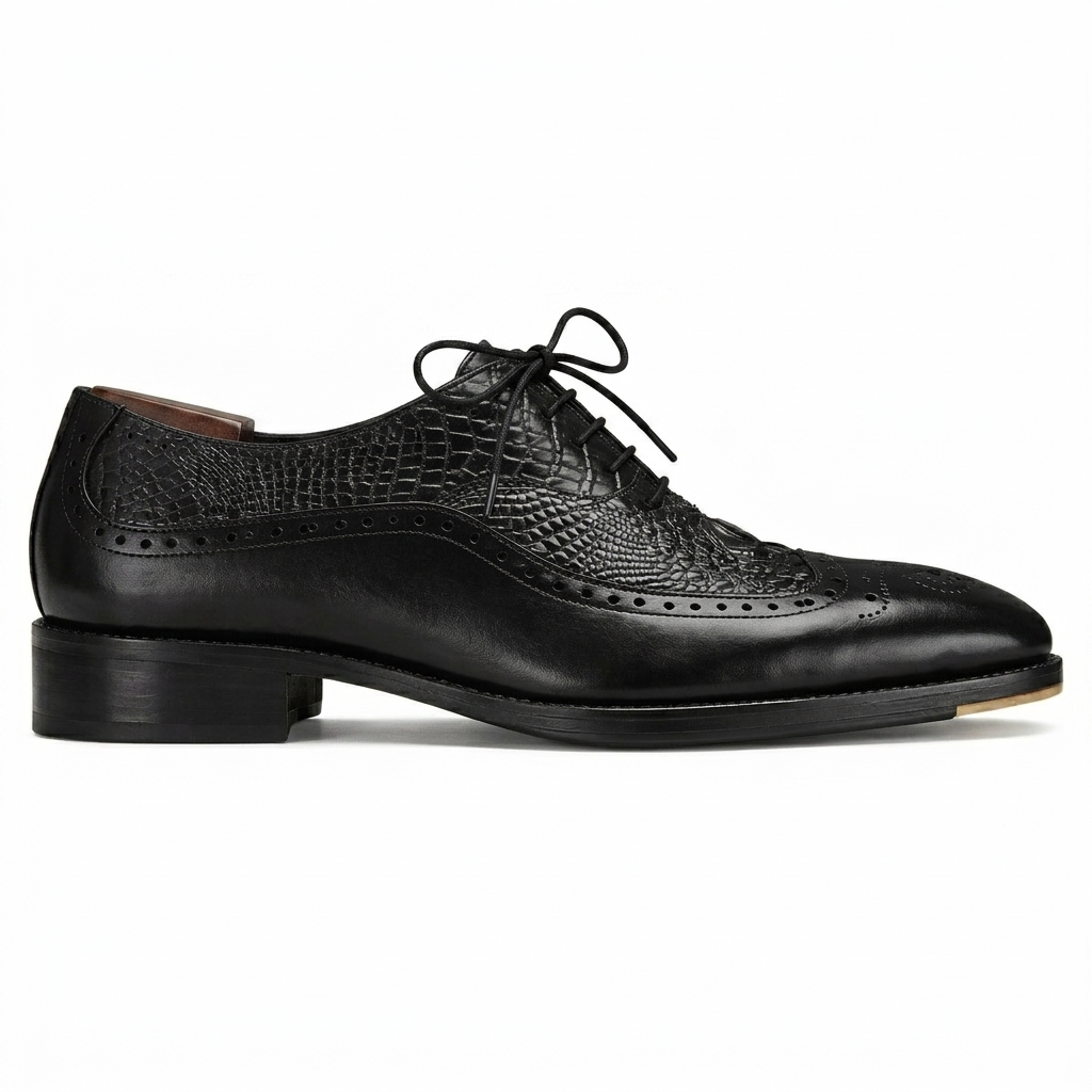 The Cabot Triple Textured Oxfords in Black with Metal Toe Plate Detail