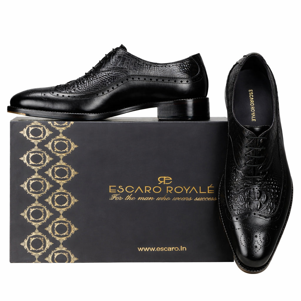 The Cabot Triple Textured Oxfords in Black with Metal Toe Plate Detail