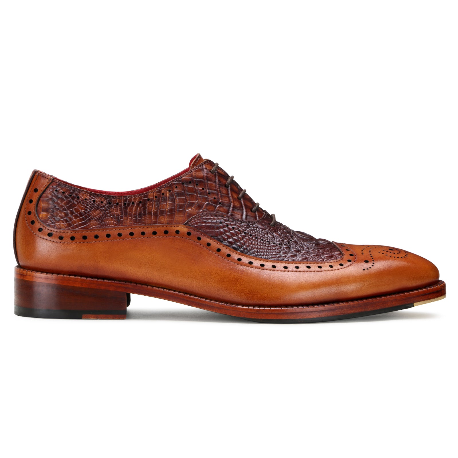 The Cabot Triple Textured Oxfords in Tan-Brown with Metal Toe Plate Detail