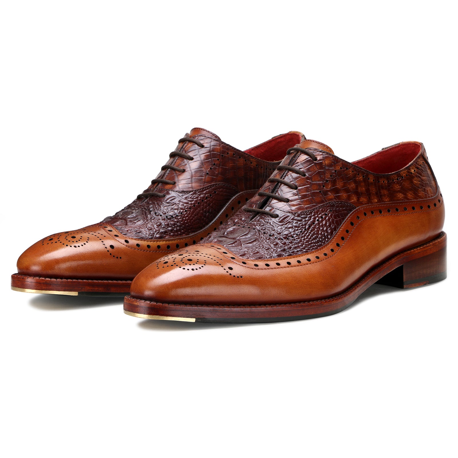 The Cabot Triple Textured Oxfords in Tan-Brown with Metal Toe Plate Detail
