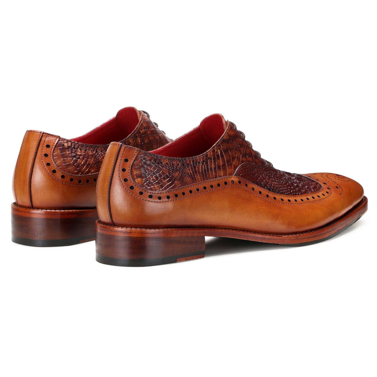 The Cabot Triple Textured Oxfords in Tan-Brown with Metal Toe Plate Detail