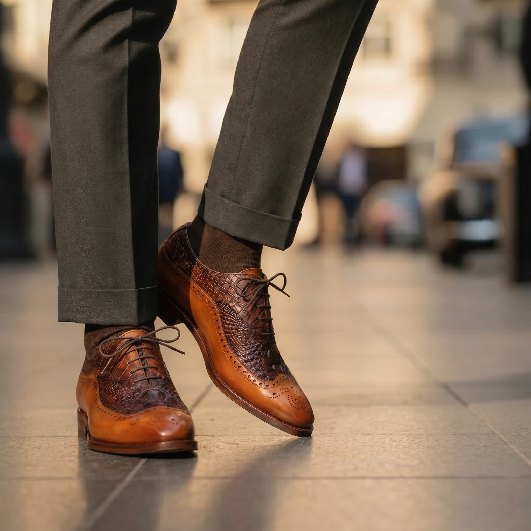 The Cabot Triple Textured Oxfords in Tan-Brown with Metal Toe Plate Detail