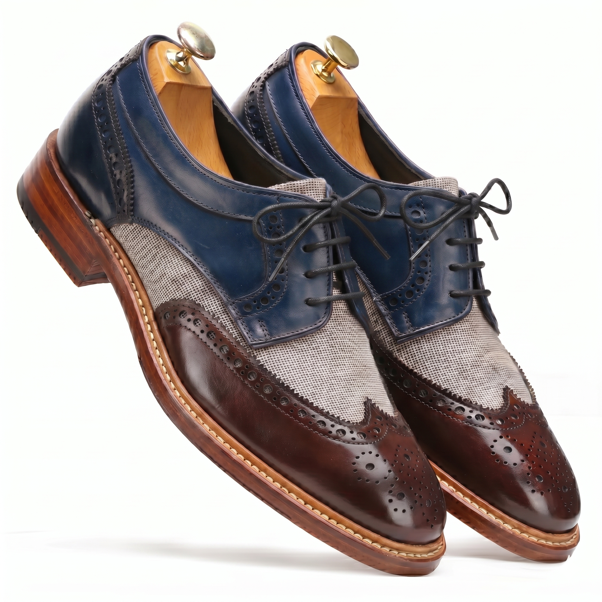 Draz Goodyear Welted Wingtip Brogues in Blue-Brown