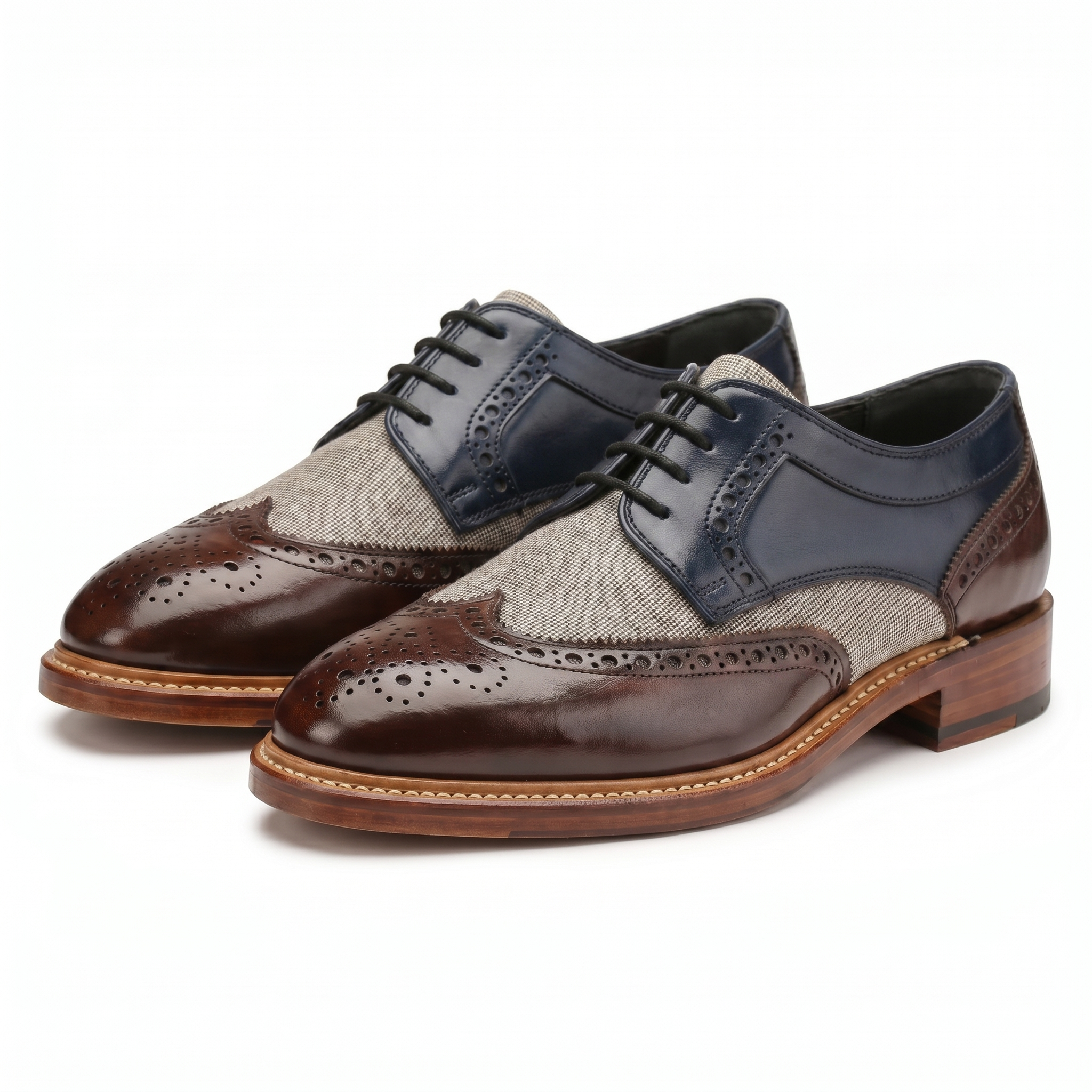 Draz Goodyear Welted Wingtip Brogues in Blue-Brown