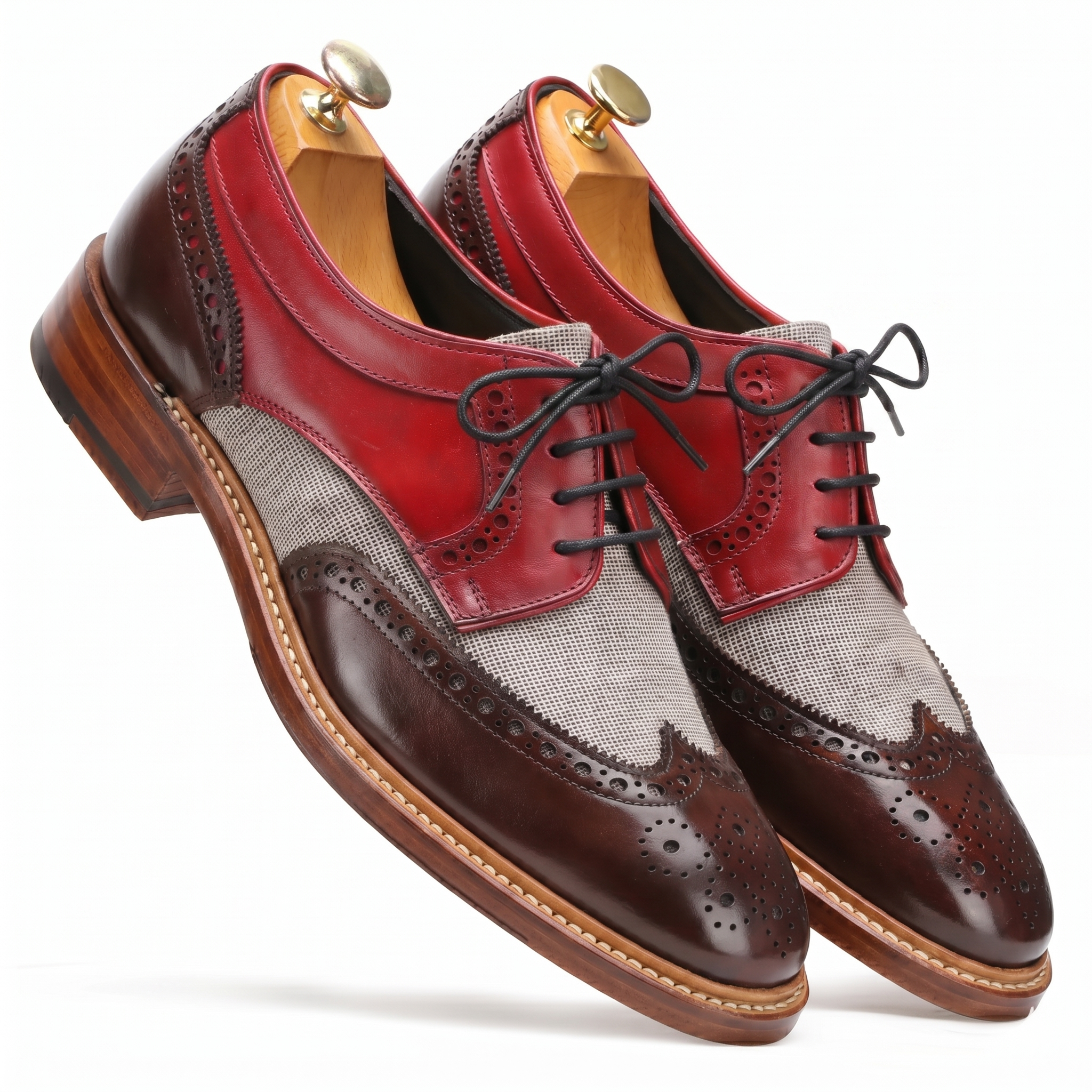 Draz Goodyear Welted Wingtip Brogues in WineRed-Brown