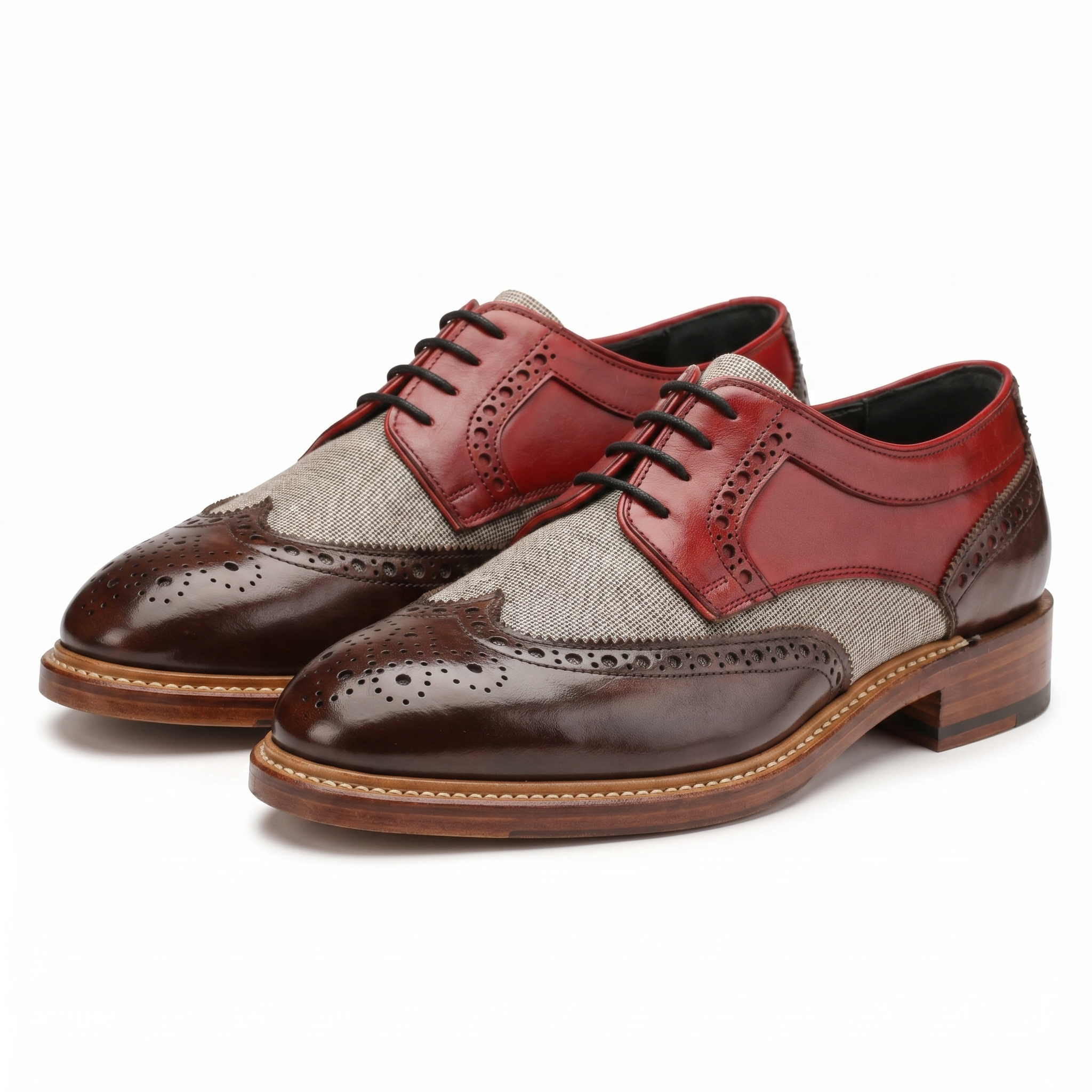 Draz Goodyear Welted Wingtip Brogues in WineRed-Brown