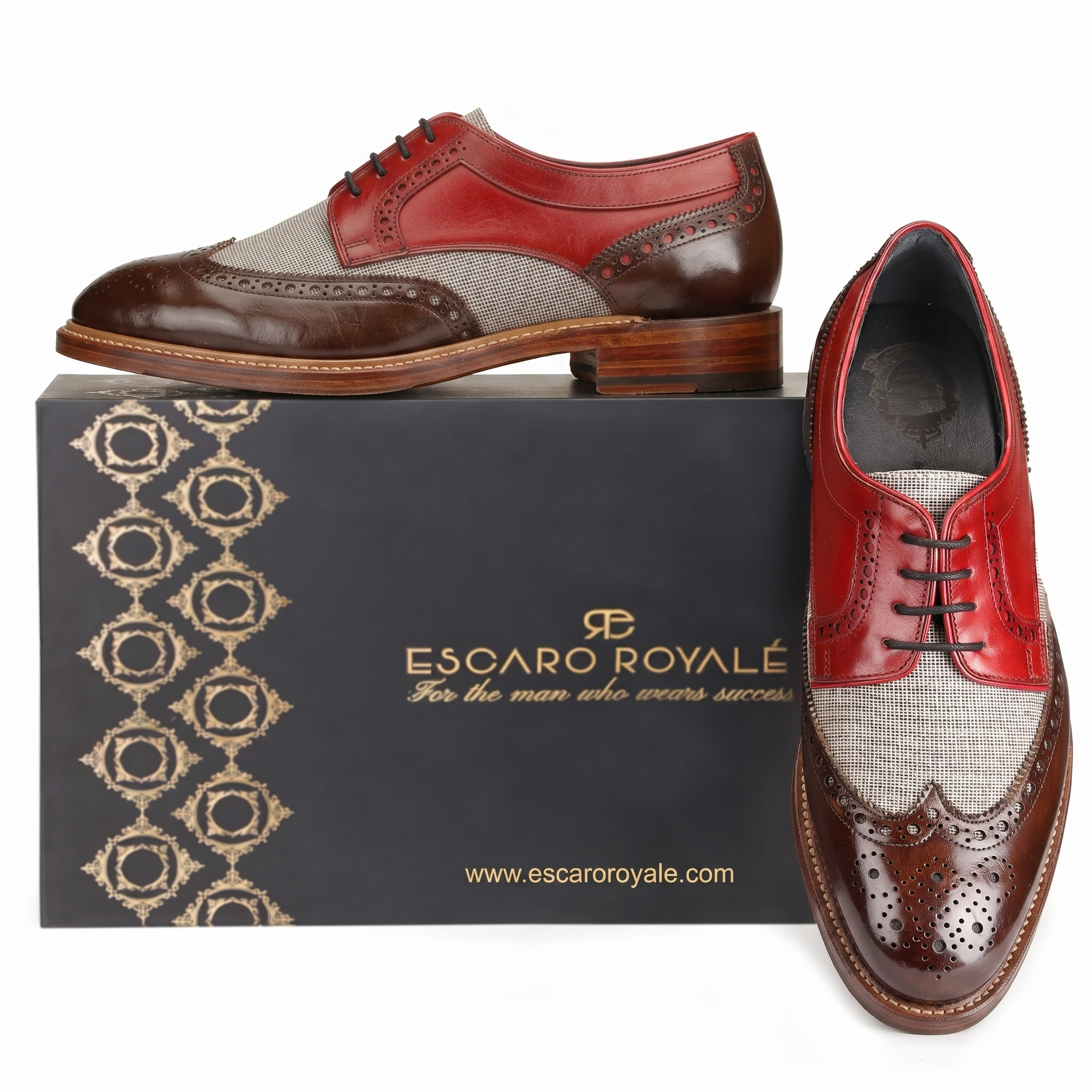 Draz Goodyear Welted Wingtip Brogues in WineRed-Brown