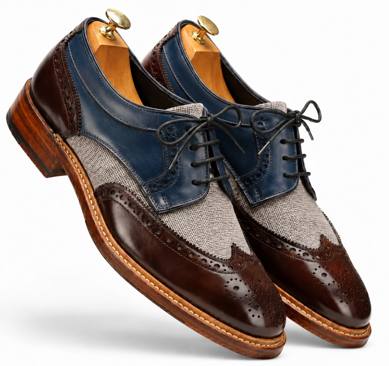 Draz Goodyear Welted Wingtip Brogues in Blue-Brown