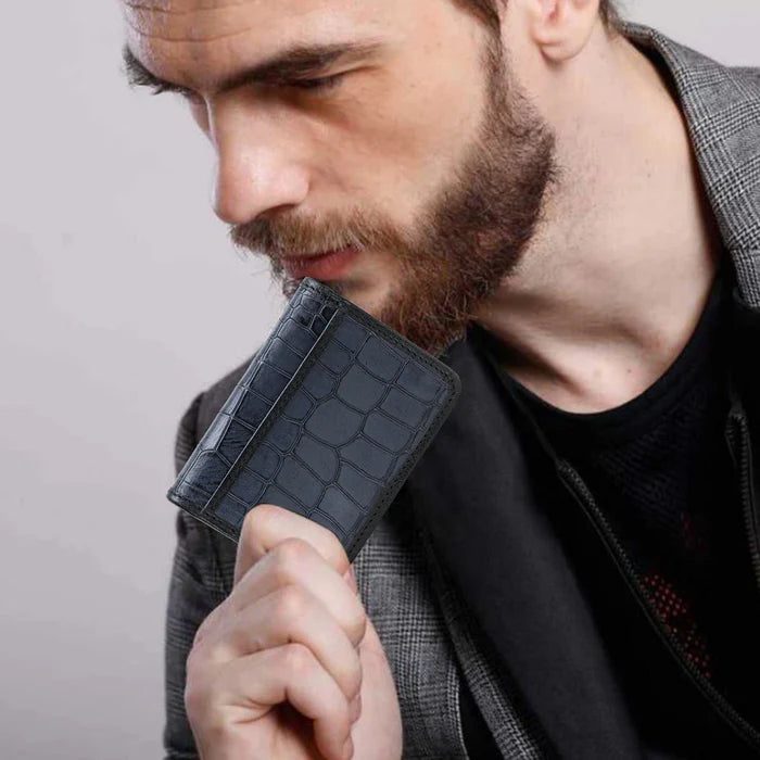 LUCAS Croco-Embossed Hand-Painted Leather Bi-Fold Wallet