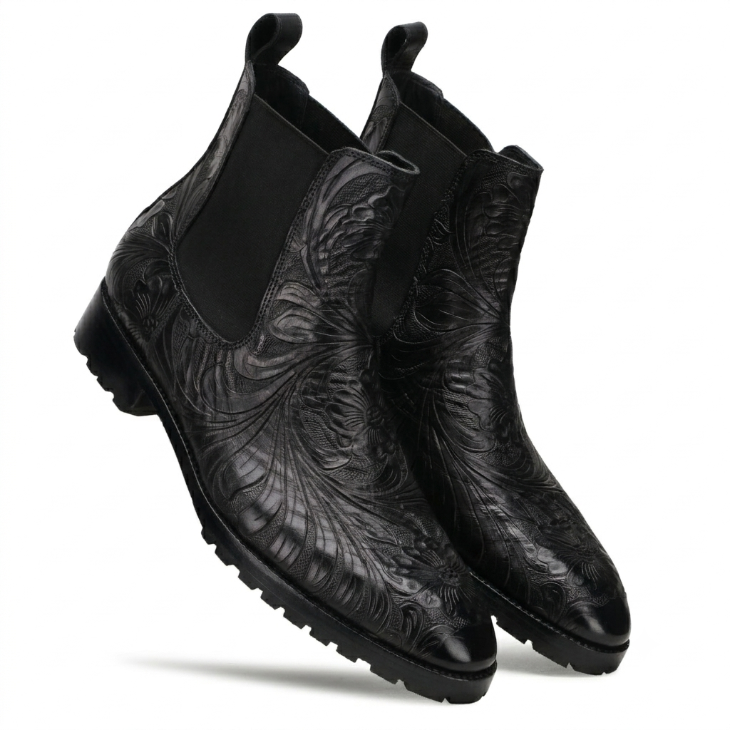 Handtooled Florentine Chelsea Boot In Black