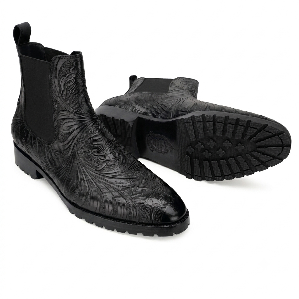 Handtooled Florentine Chelsea Boot In Black