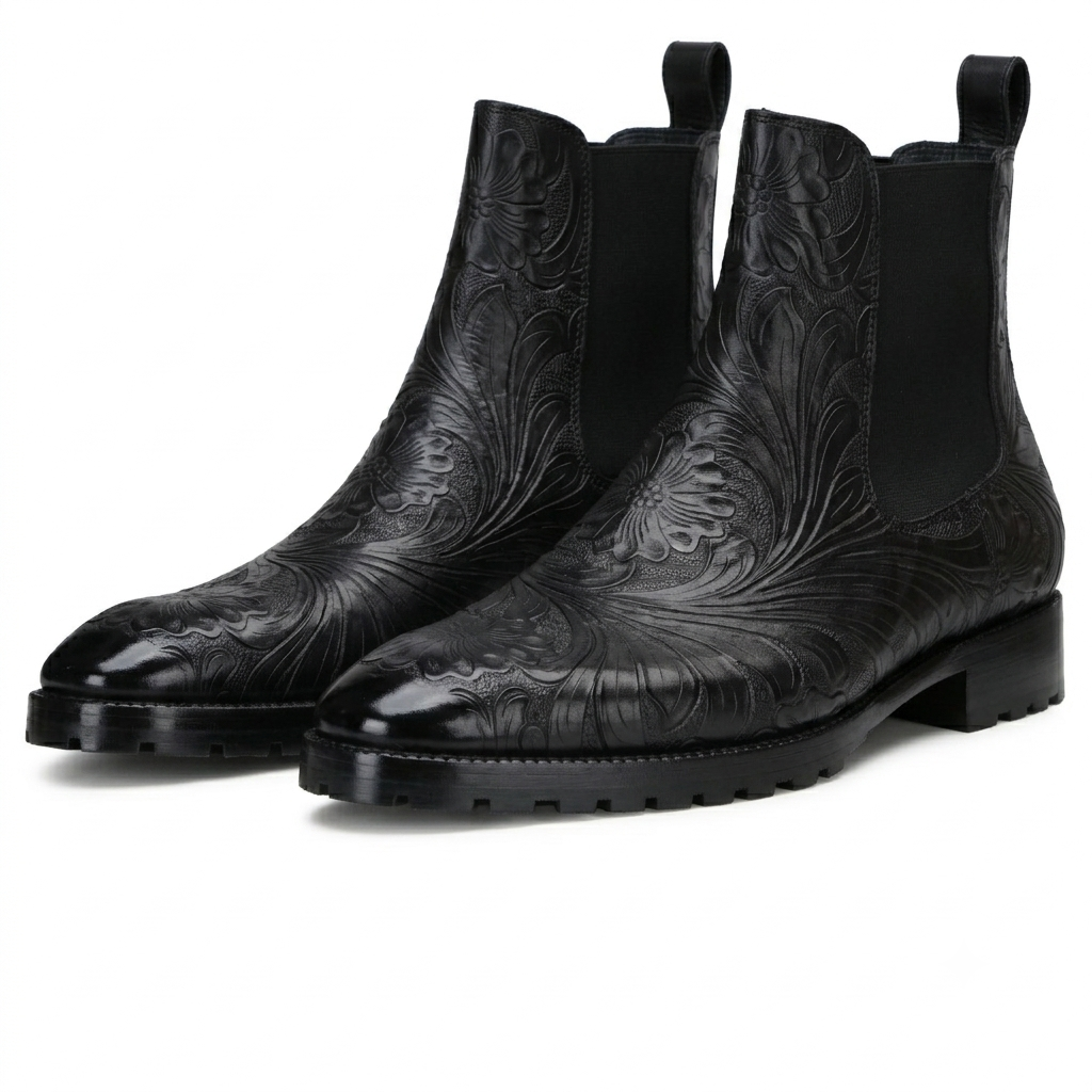 Handtooled Florentine Chelsea Boot In Black