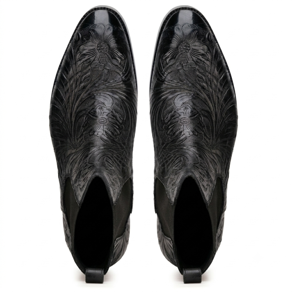 Handtooled Florentine Chelsea Boot In Black