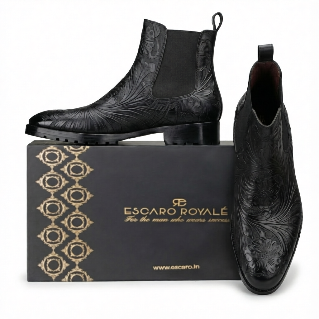 Handtooled Florentine Chelsea Boot In Black