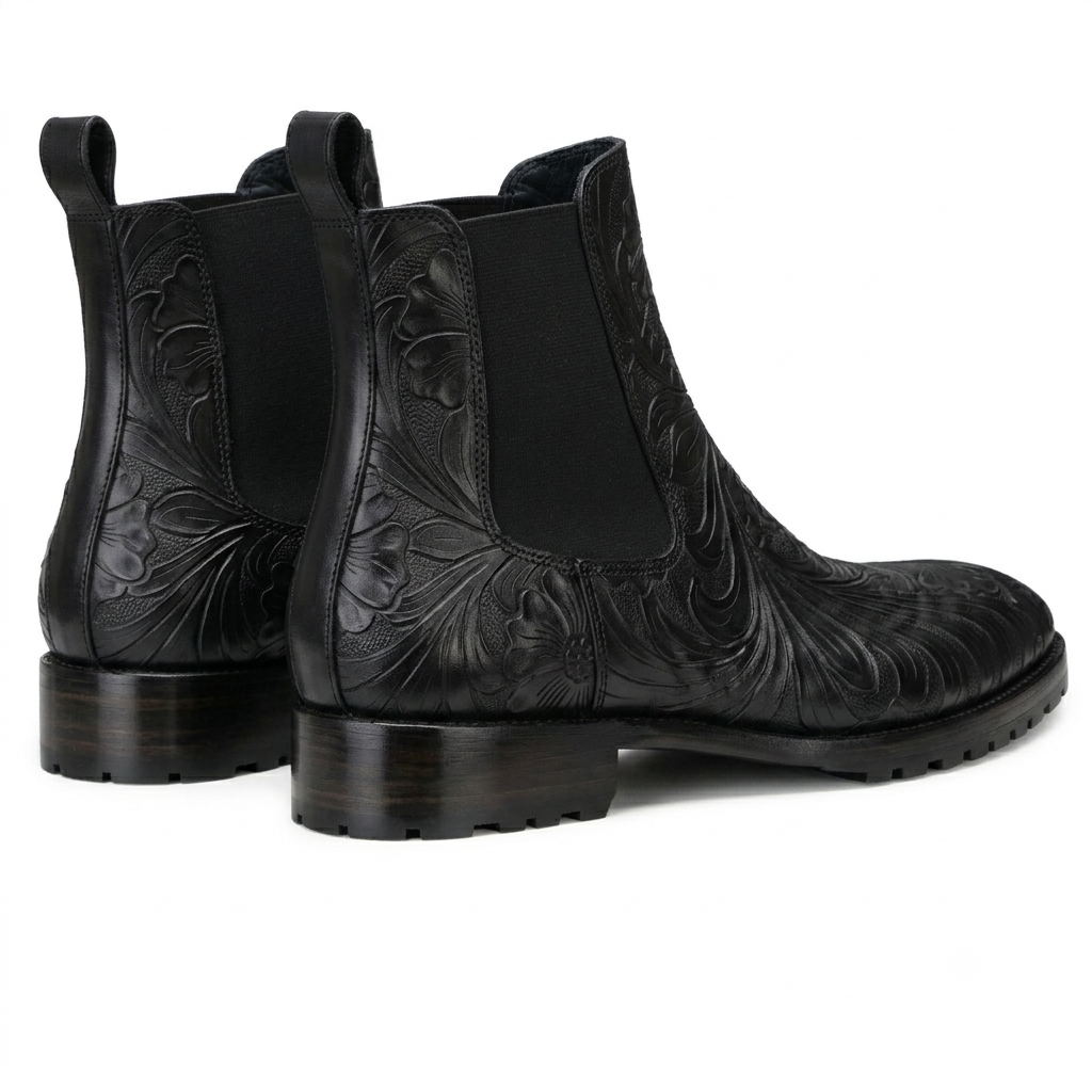 Handtooled Florentine Chelsea Boot In Black