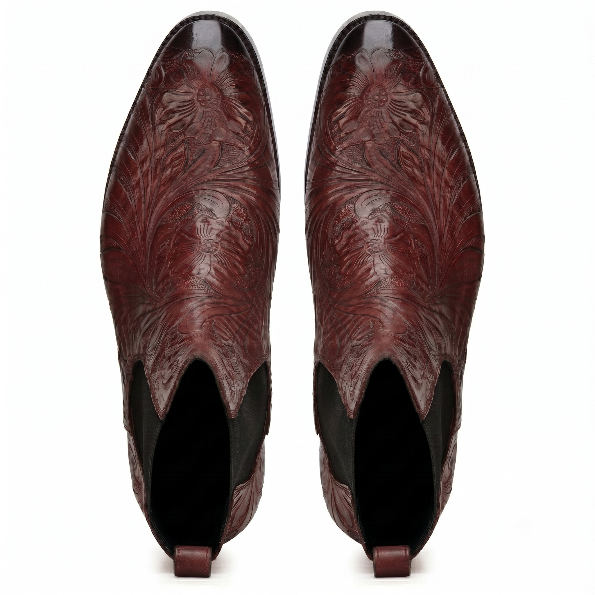 Florentine Handtooled Chelsea Boot in Burgundy