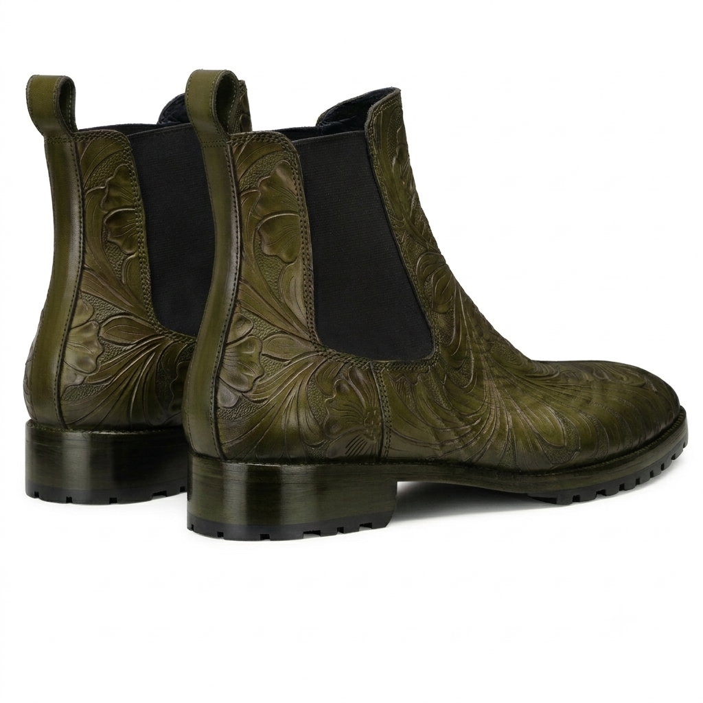 Handtooled Florentine Chelsea Boot in Olive