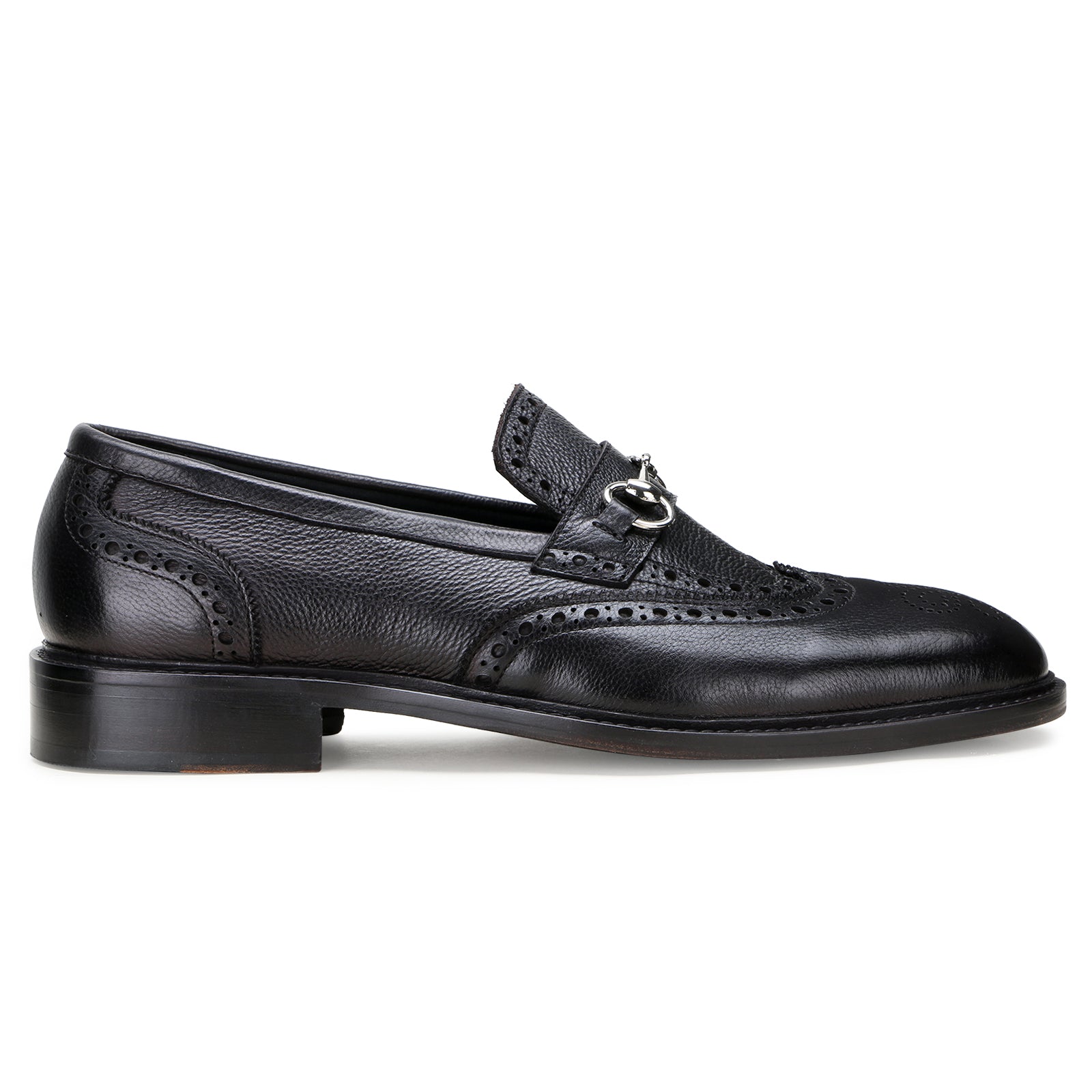 Kingsley Wingtip Horsebit Loafers in Black