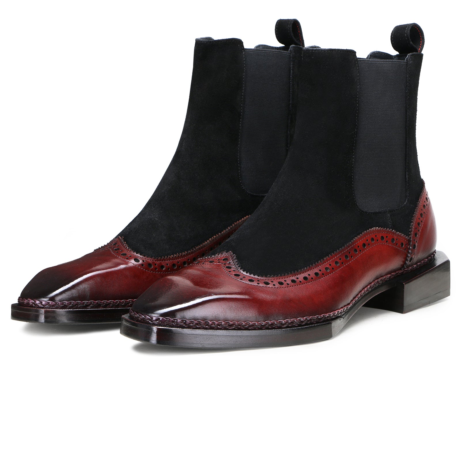 Northcrest Wingtip Chelsea Boots with Taper Toe in Wine