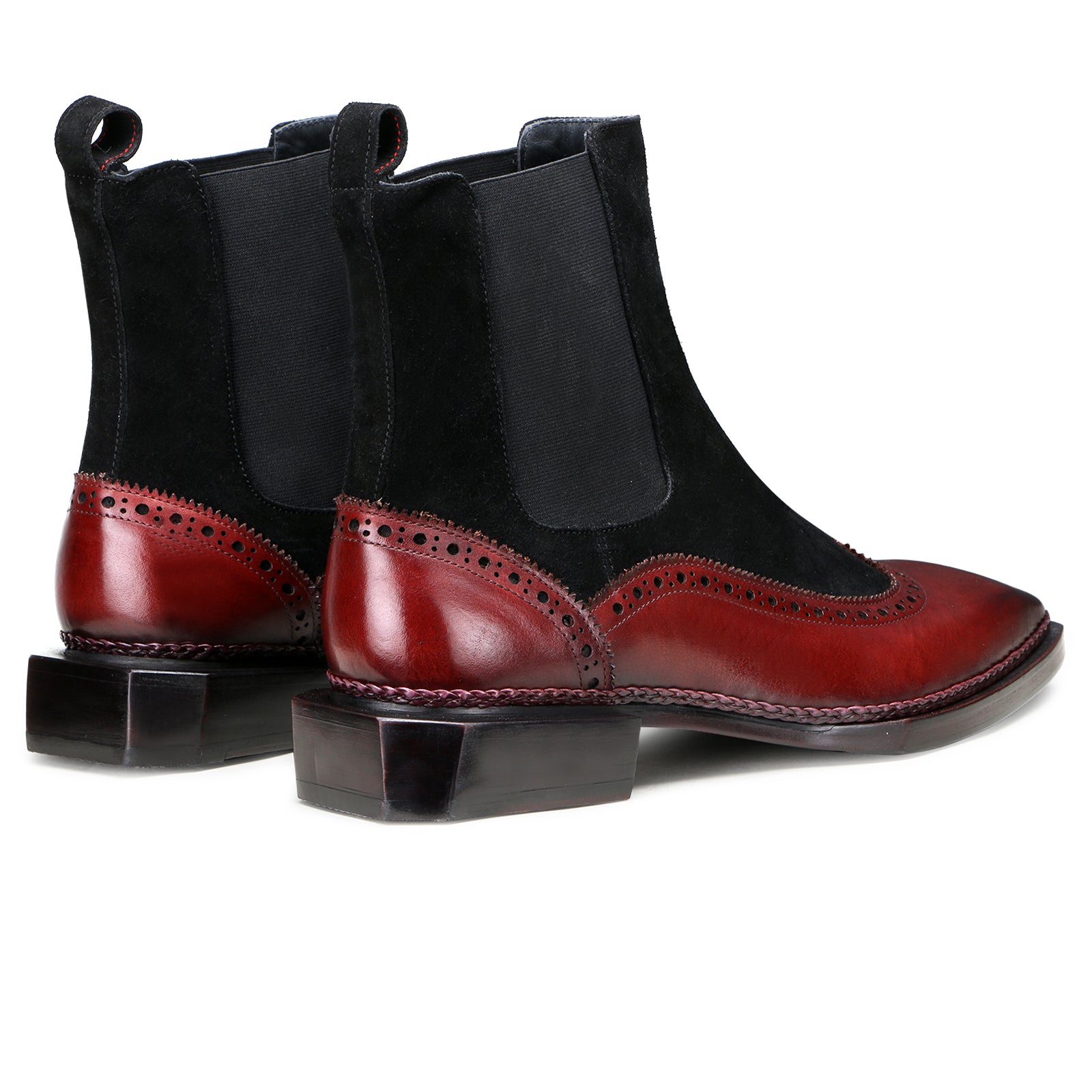 Northcrest Wingtip Chelsea Boots with Taper Toe in Wine