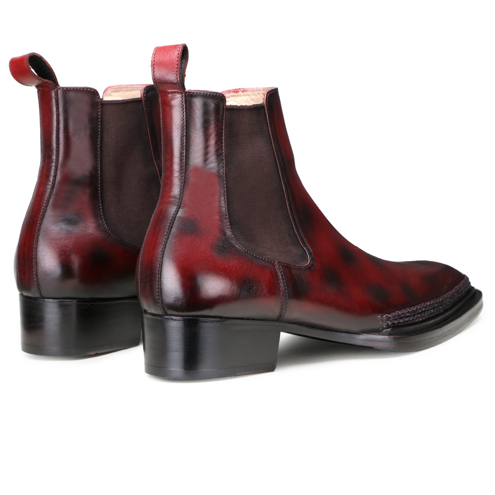 Ironvale Chelsea Boots with Taper Toe and Espadrille Jute Welt in Brown-Burgundy