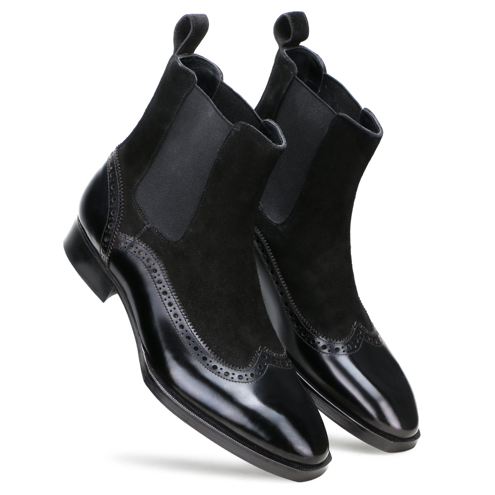Sovereign Wingtip Chelsea Boots with Taper Toe in Black
