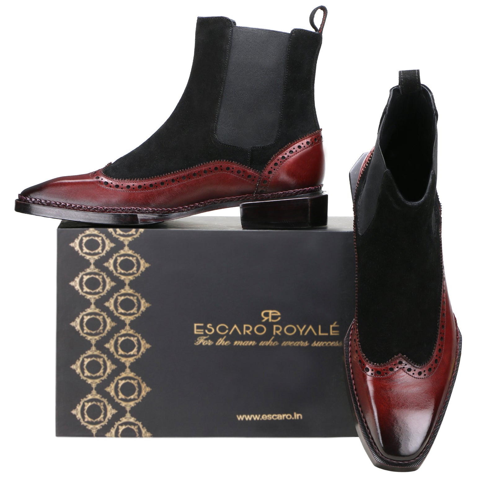 Northcrest Wingtip Chelsea Boots with Taper Toe in Wine