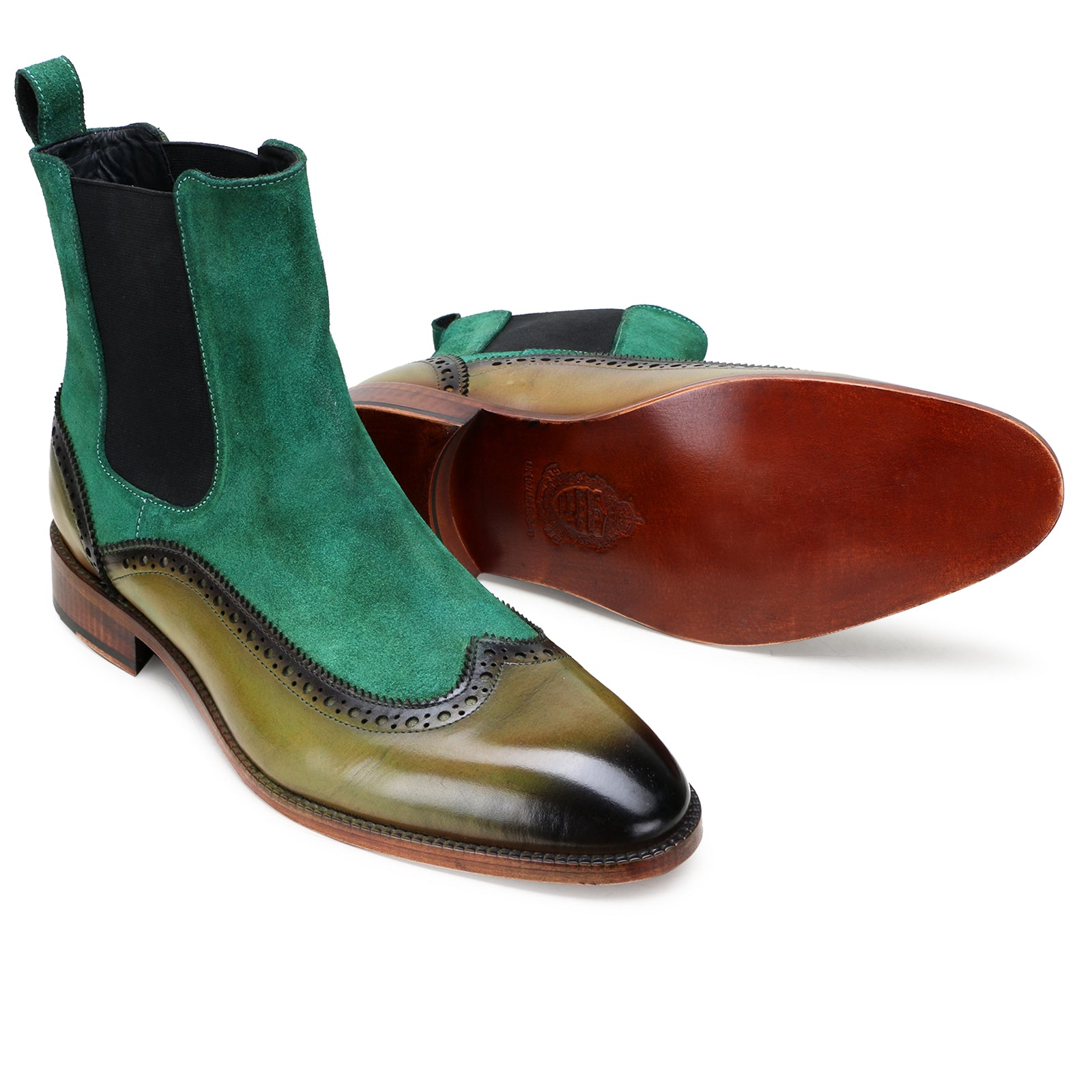 Ashcroft Chelsea Boots with Taper Toe in Olive-Green