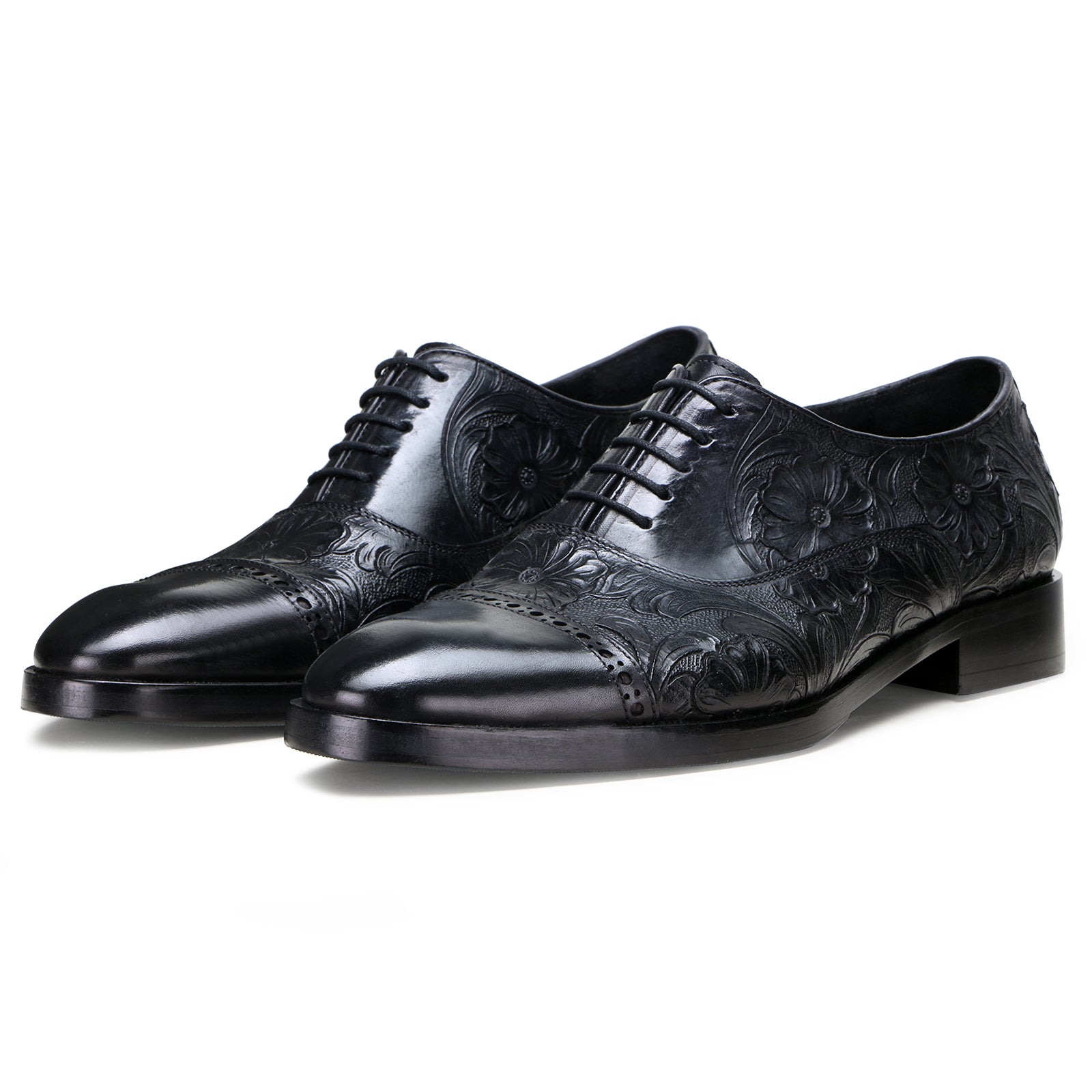 Florentine Handtooled Cap-Toe Oxford In Black