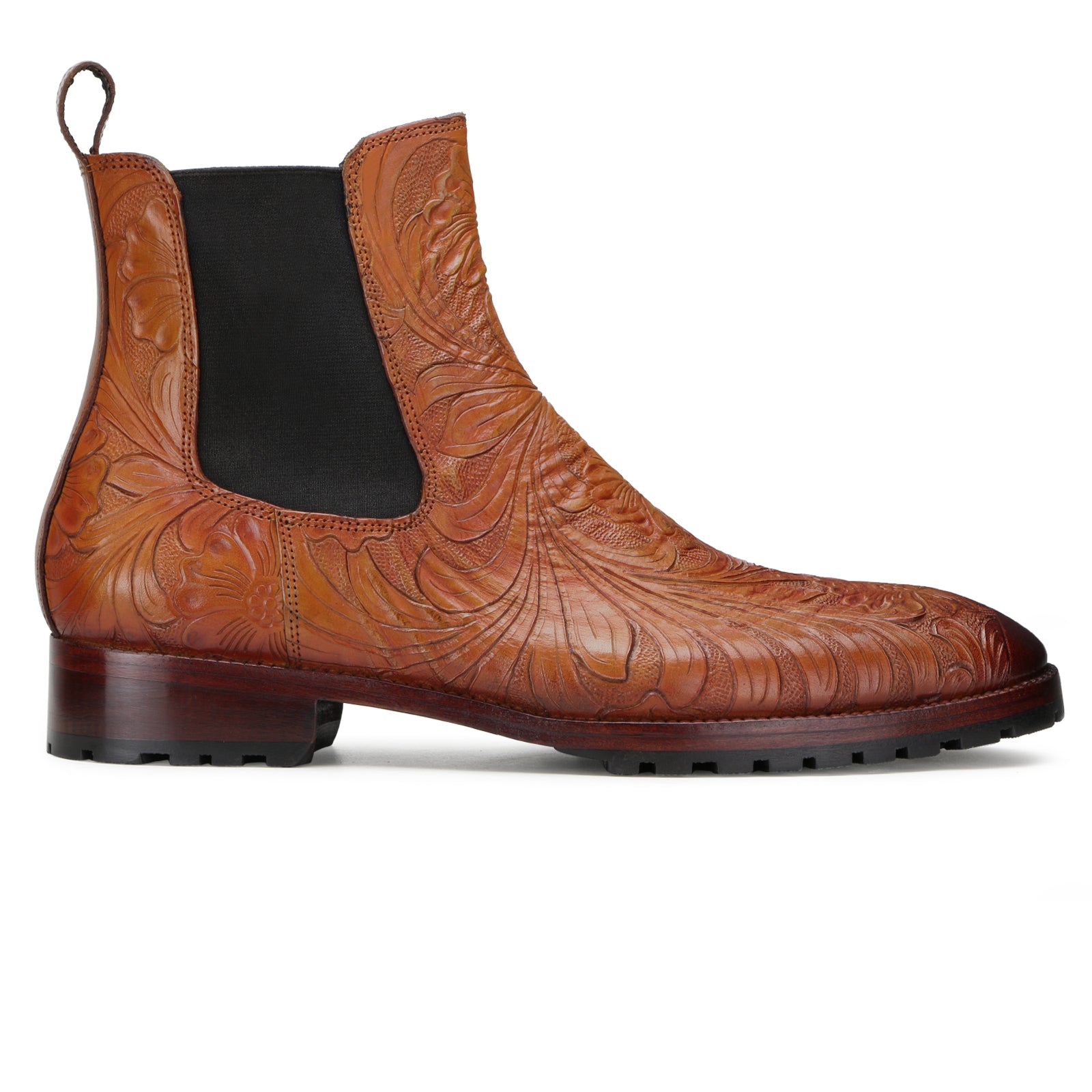 Handtooled Florentine Chelsea Boot In Cognac