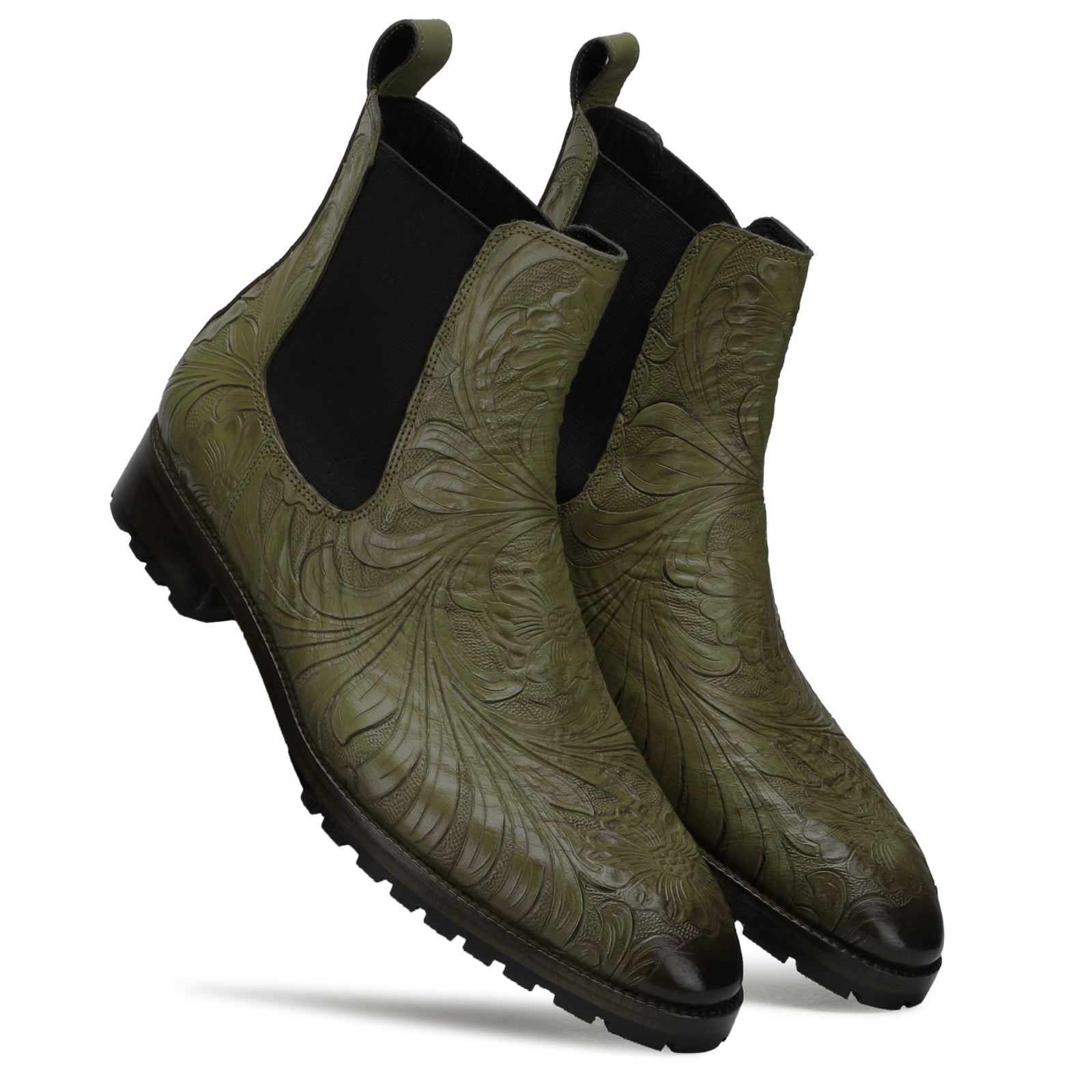 Florentine Handtooled Chelsea Boot in Olive