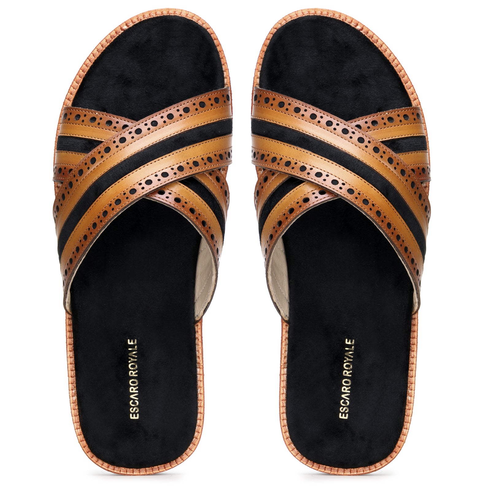 The Veneto Crossband Sliders in Tan-Black