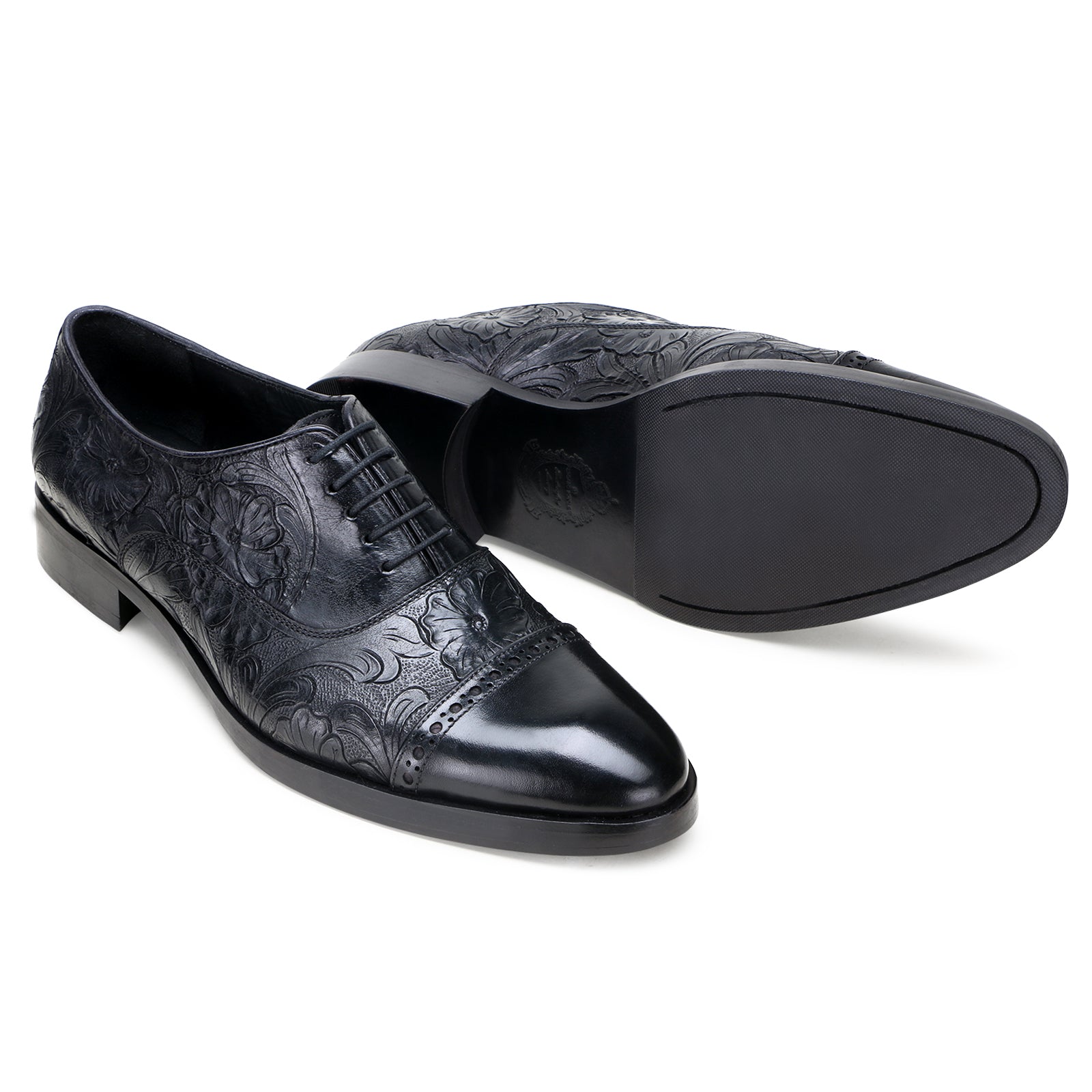 Florentine Handtooled Cap-Toe Oxford In Black