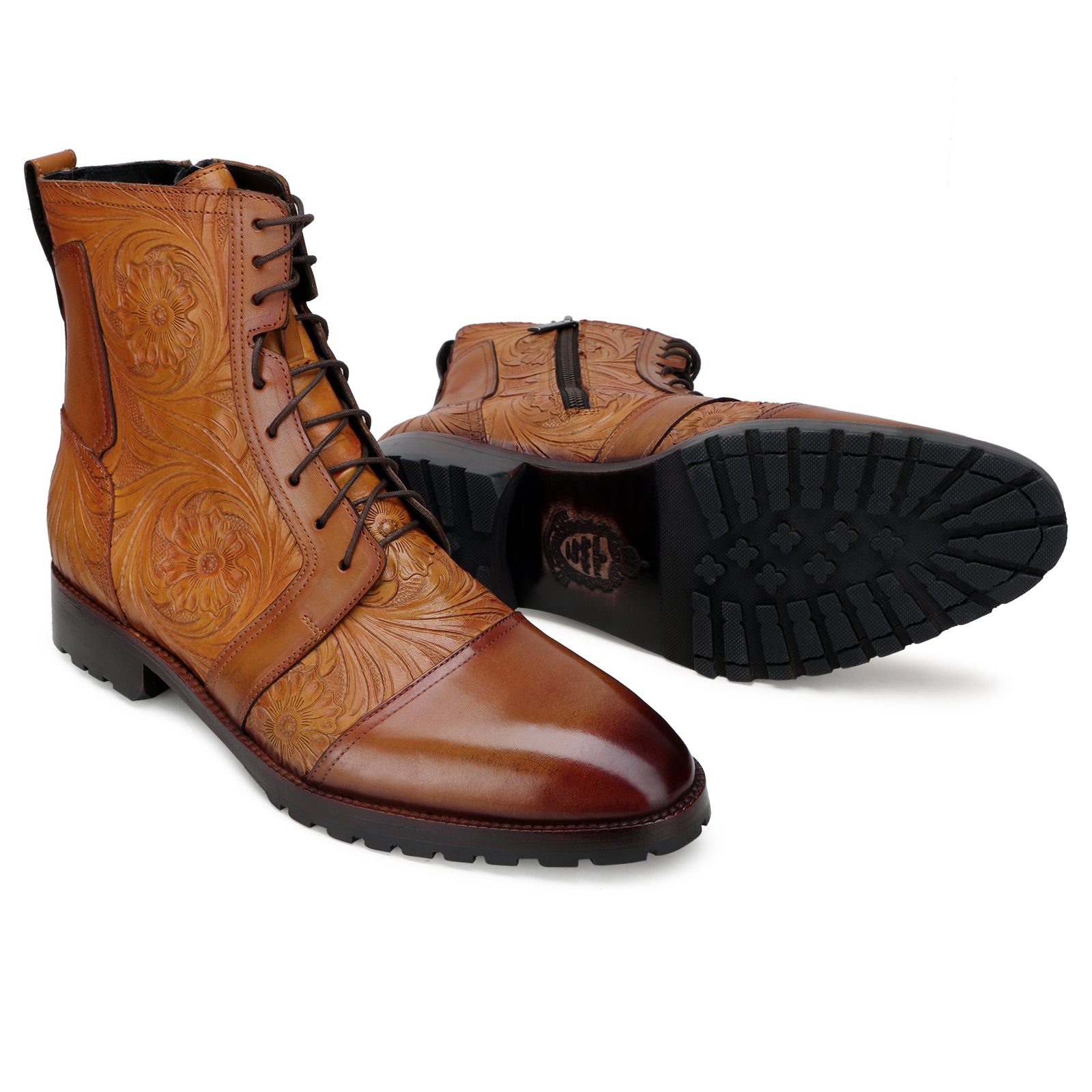 Florentine Handtooled Dress Boot In Tan