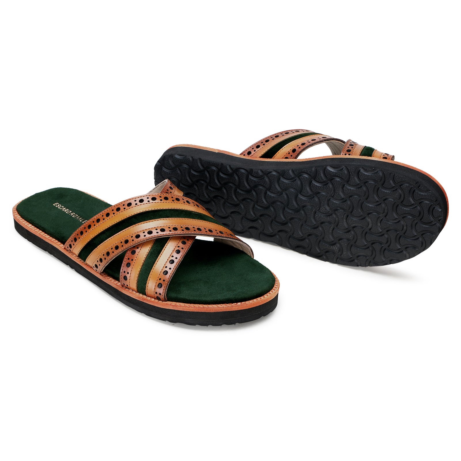 The Veneto Crossband Sliders in Tan-Green