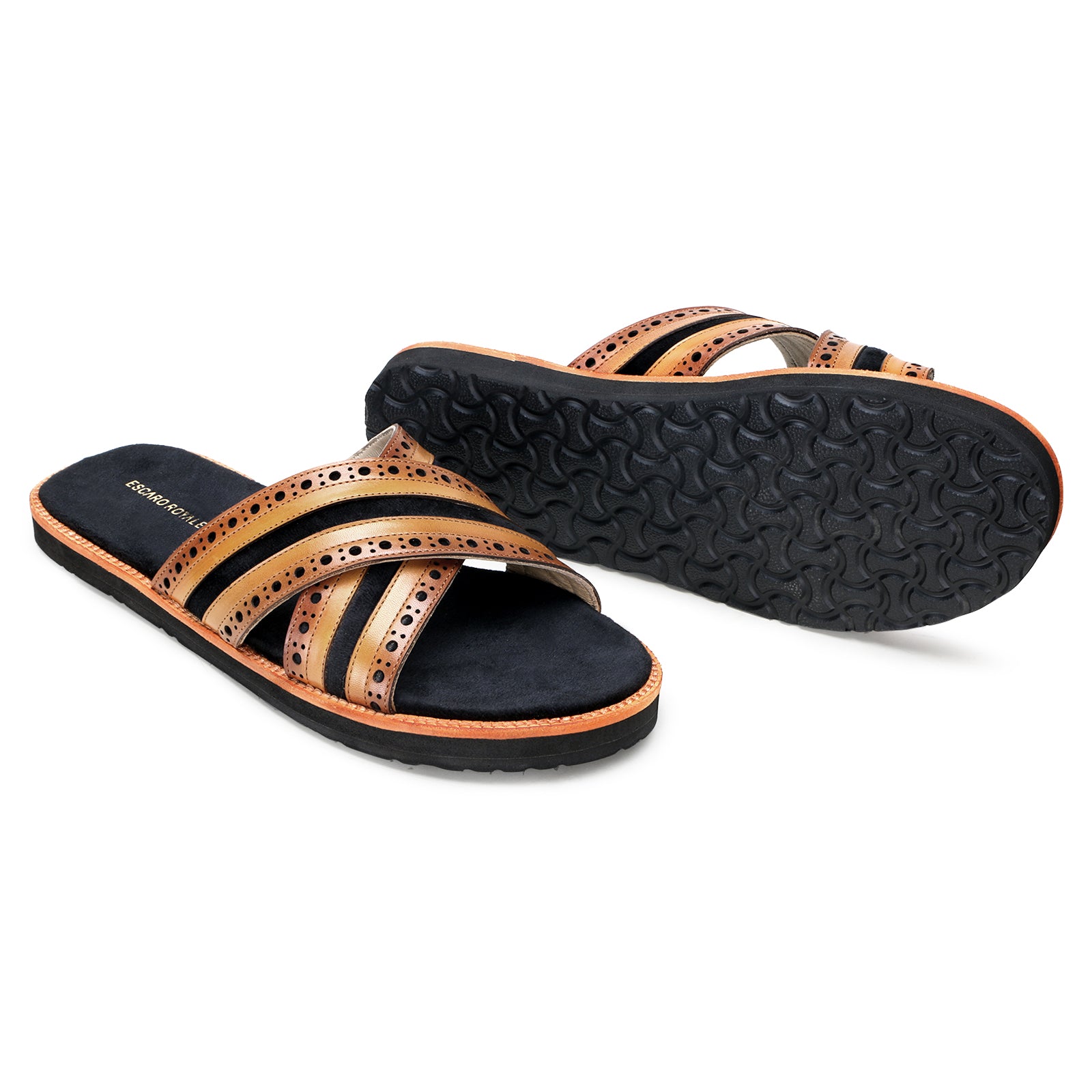 The Veneto Crossband Sliders in Tan-Black