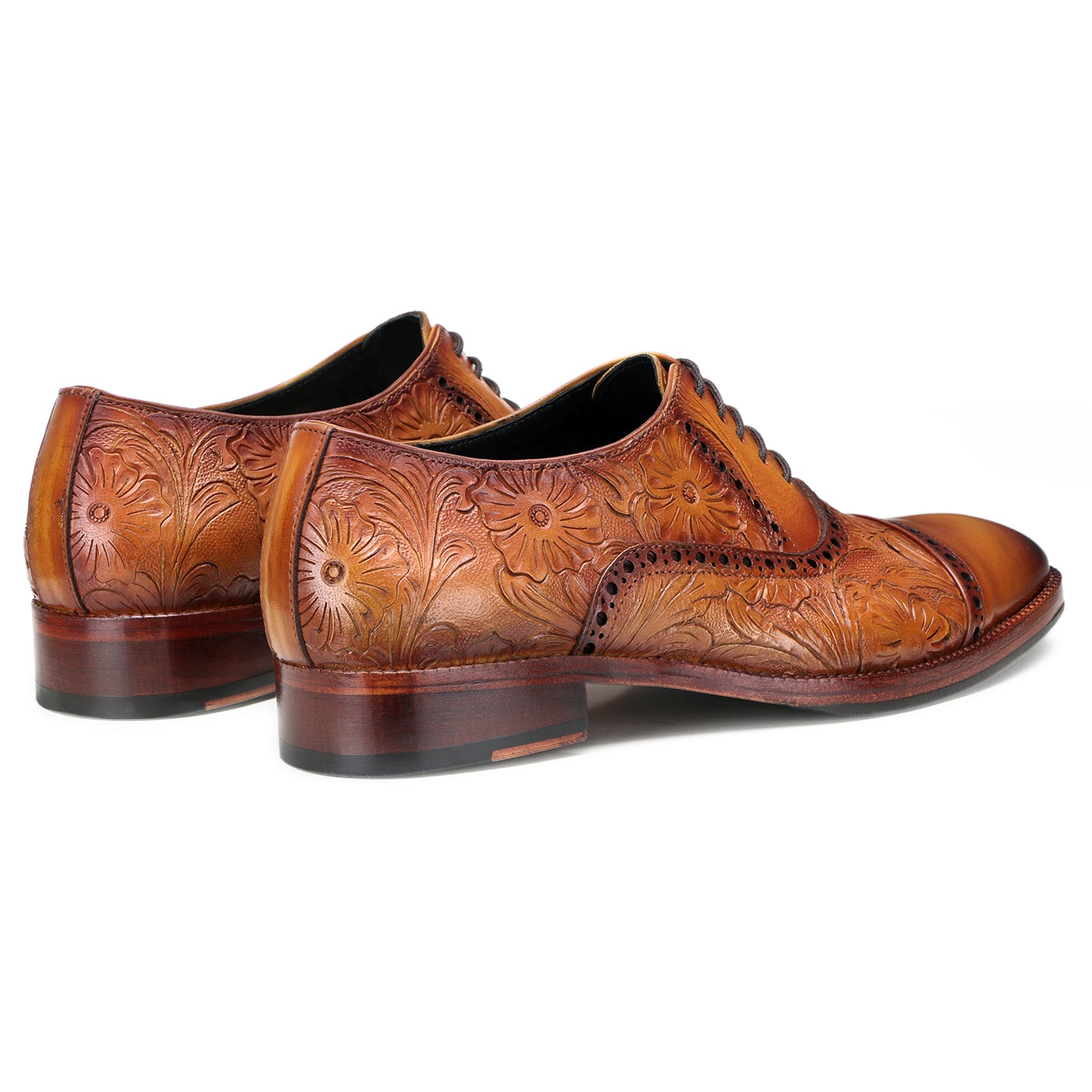 Florentine Handtooled Cap-Toe Oxford In Cognac